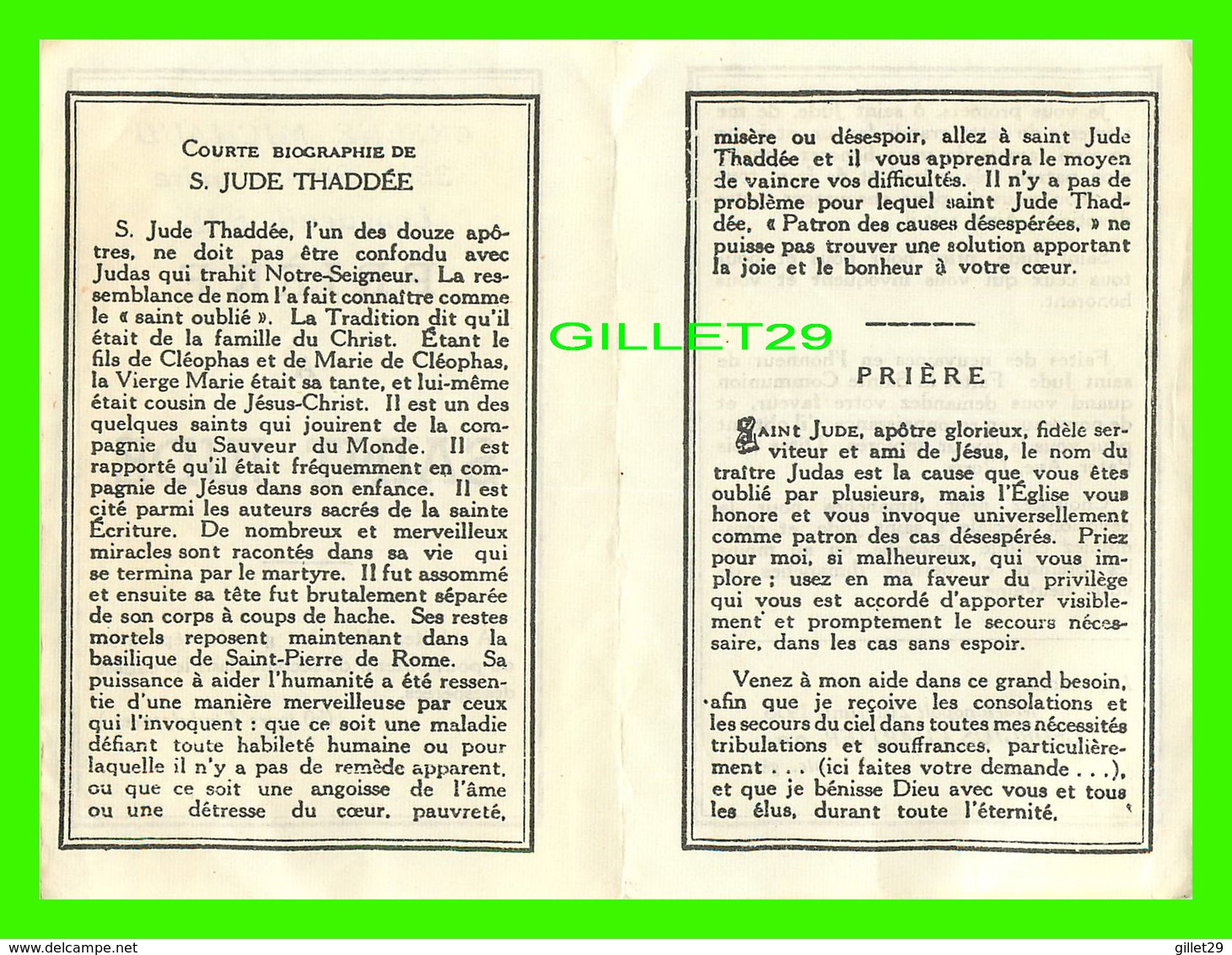 IMAGES RELIGIEUSES - PRIÈRE A SAINT JUDE THADDÉE - 4 PAGES - PAR GEORGIUS CHARTIER EN 1938 - - Devotion Images