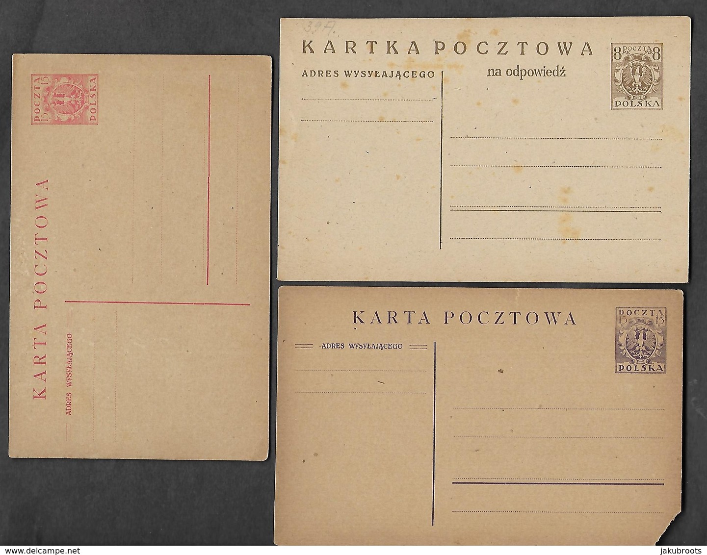 1920 THREE   STATIONARY CARDS - Poland