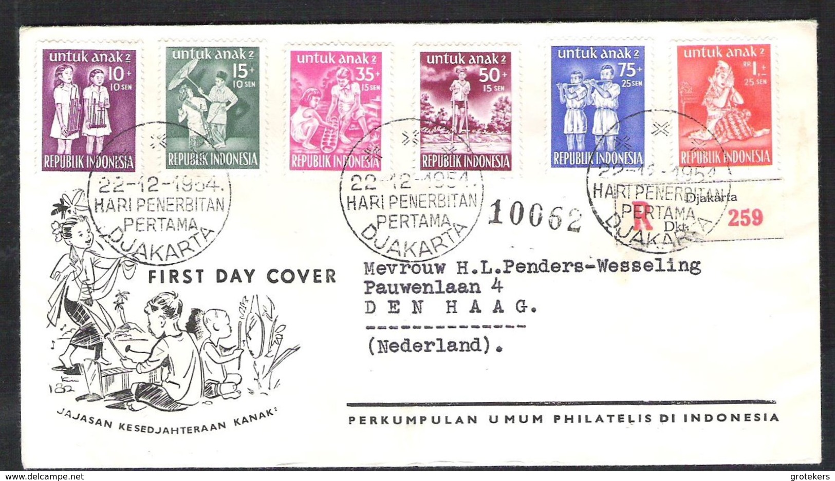 INDONESIA Yvert 82/87 On Registered FDC To The Netherlands - Indonesië