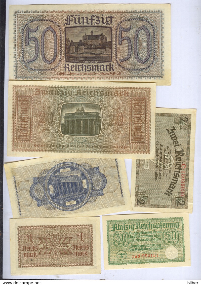 Ostland Germany 1/2, 1, 2, 5, 20, 50 Reichsmark Ca 1942 Germany Latvia Lithuania Estonia Russia  7833 - Segunda Guerra Mundial