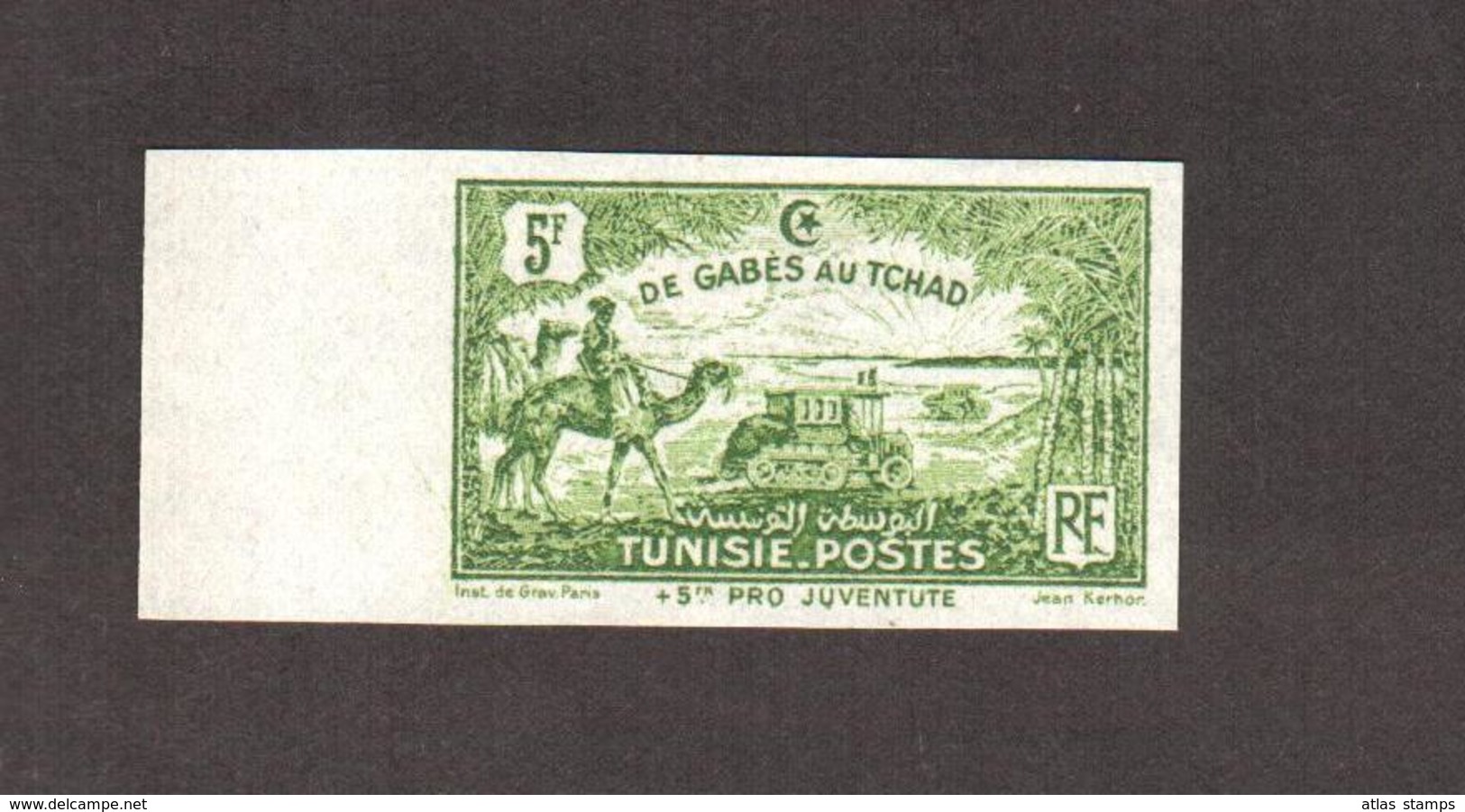 Tunisie 1928 - De Gabès Au Tchad - 5f +5f , Yvert# 153 - Essai  Non Dentelé En Vert - (**) - RARE - Unused Stamps