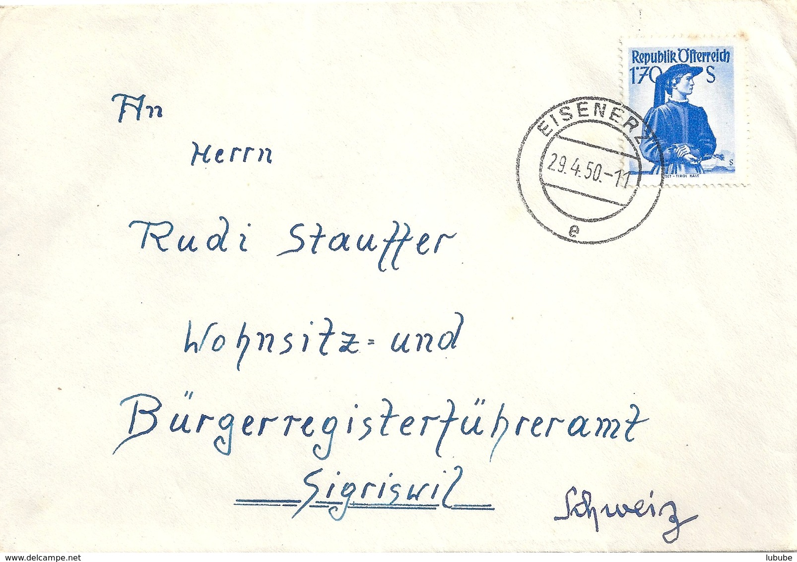 Brief  Eisenerz -  Sigriswil                1950 - Covers & Documents