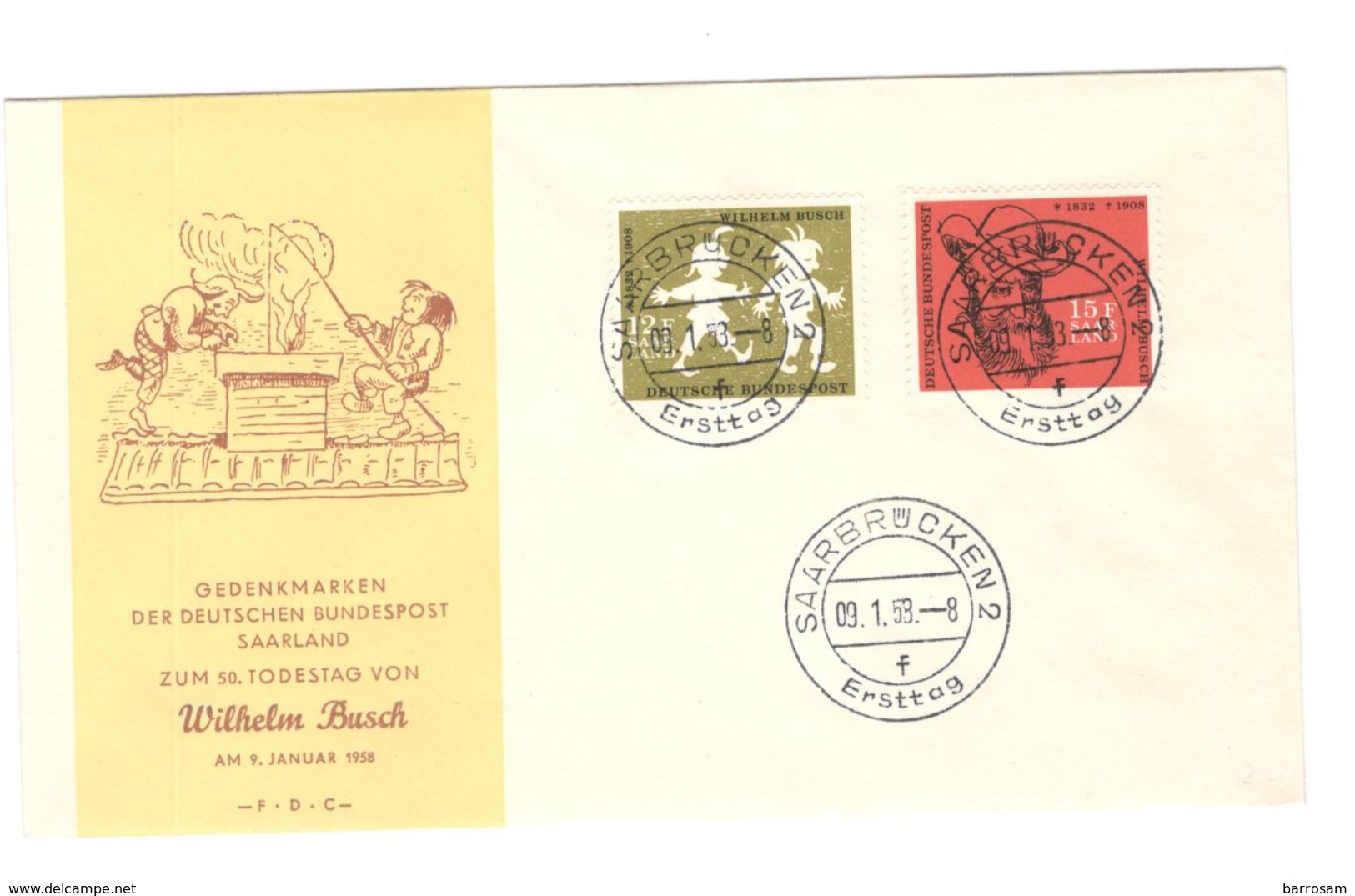 GERMANY1958:Michel281-2 WILHELM BUSCH FDC Michel25Euros($28) - Lettres & Documents