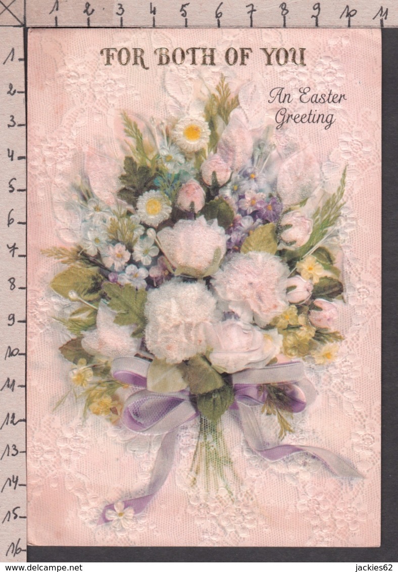 96516GF/ PAQUES, Easter, Fleurs, Gaufrées, Paillettes, Minilettre (4 Plis) - Easter