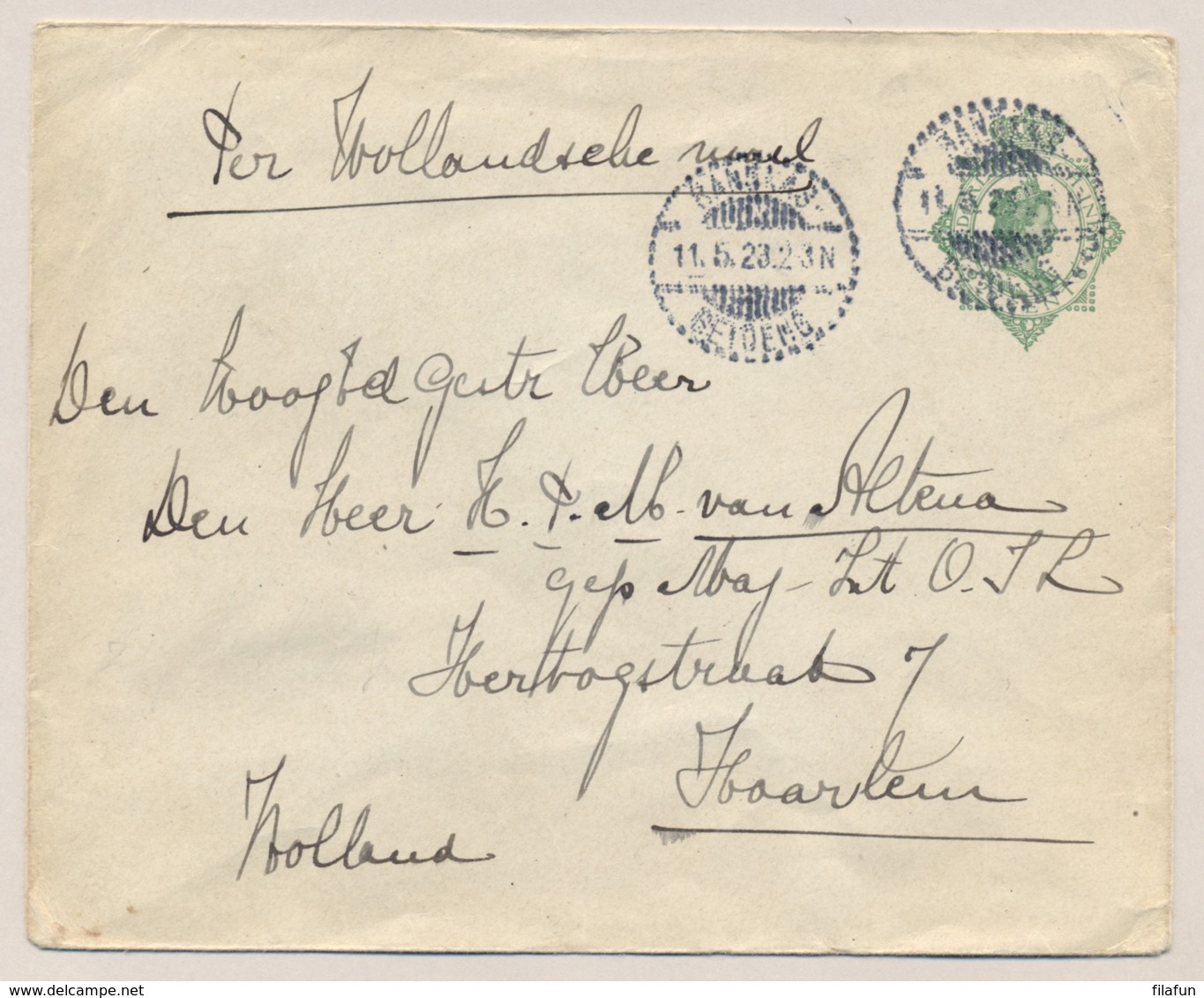 Nederlands Indië - 1923 - 20 Cent Wilhelmina In Ovaal, Envelop G44 Van LB Rangkas Betoeng Naar Haarlem / Nederland - Nederlands-Indië