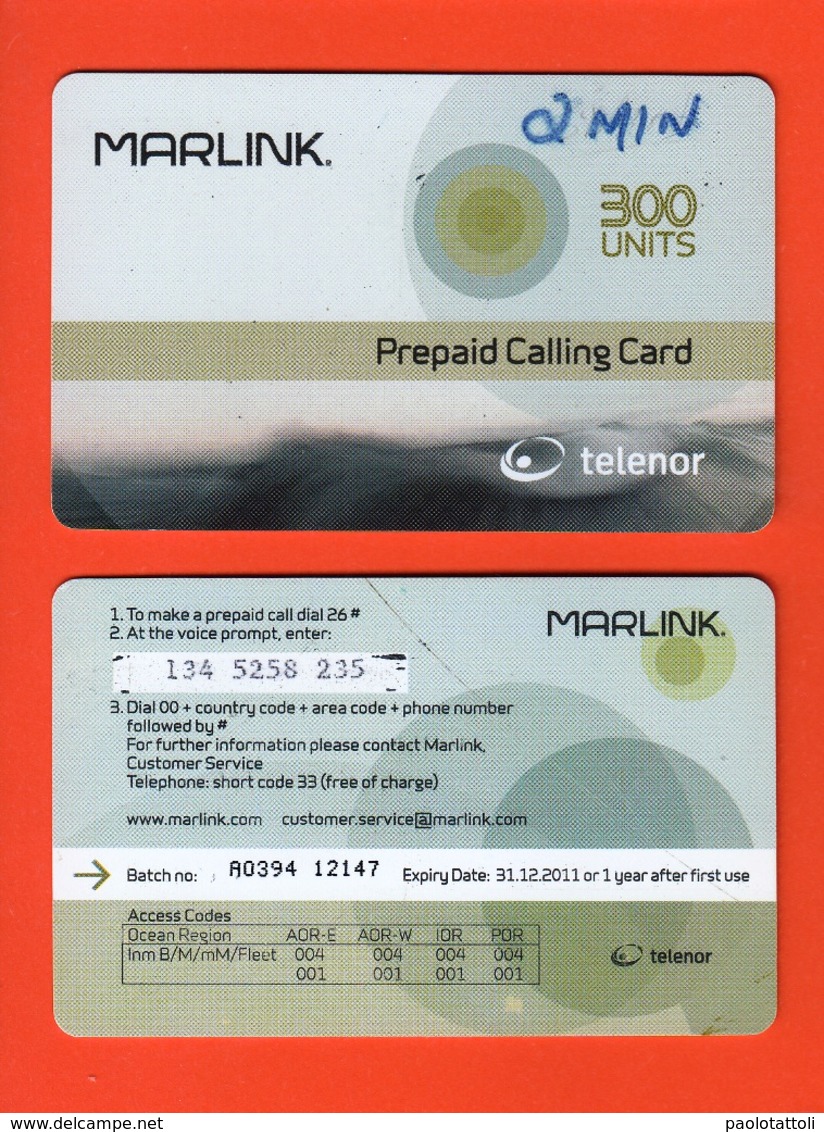 Marlink- One Used Pre Paid Calling Card. Telenor. 300 Units. - Norvegia