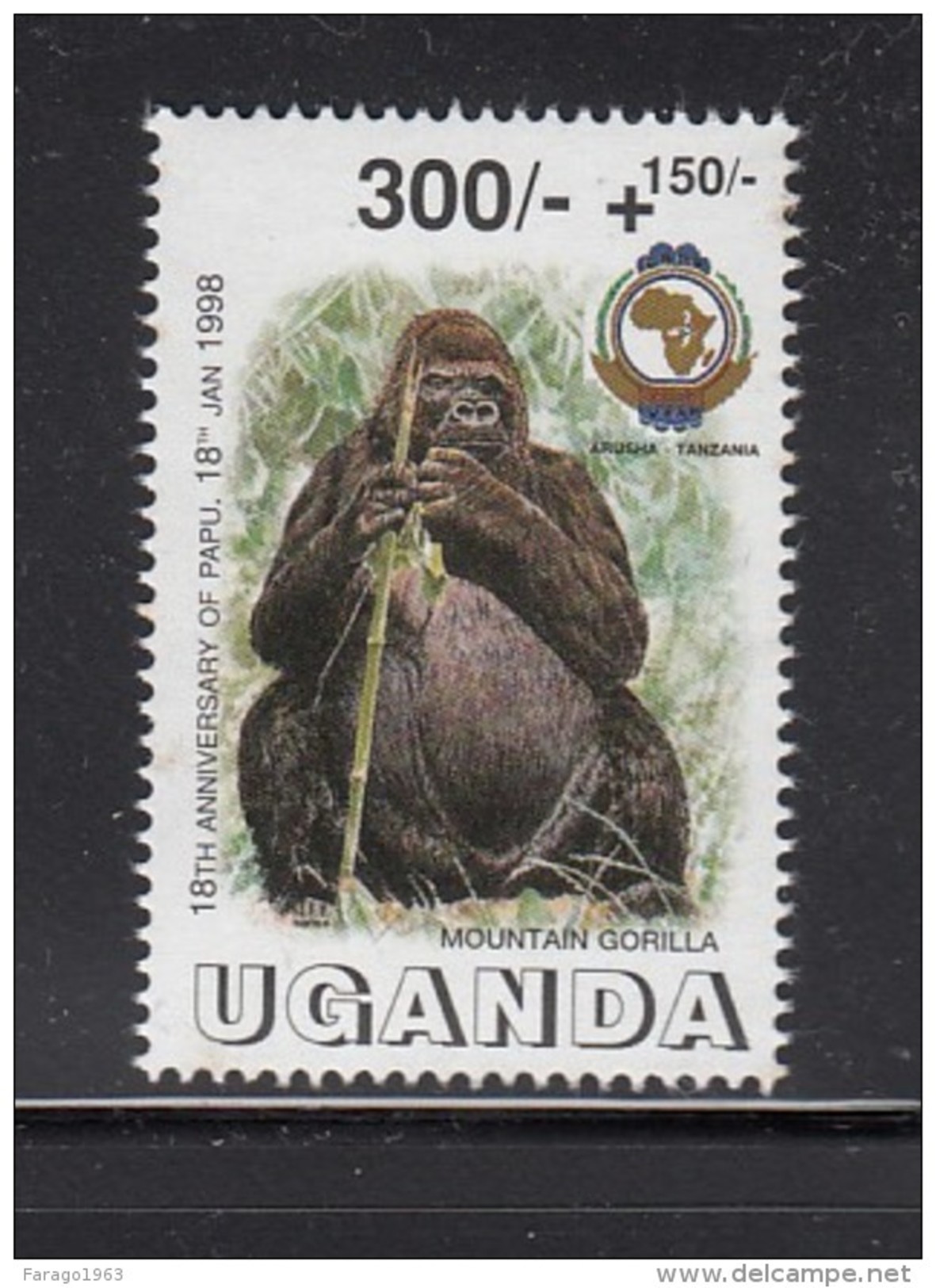 1998 Uganda  PAPU Semi Postal Gorilla  Complete Set Of 1 MNH - Oeganda (1962-...)