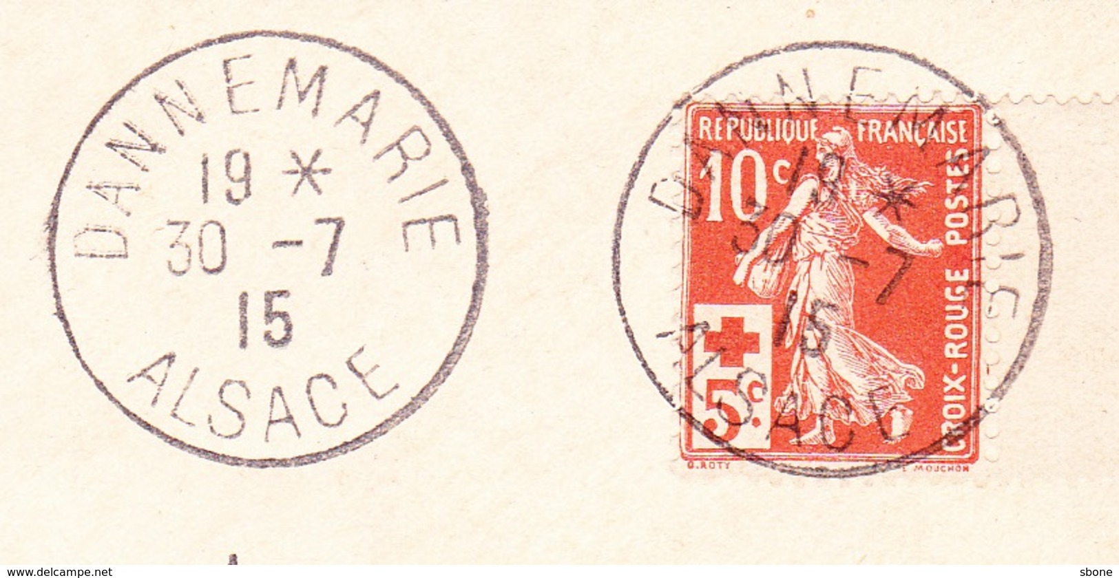 Cachet Dannemarie Alsace Sur Lettre Avec Semeuse Croix Rouge - Guerra De 1914-18