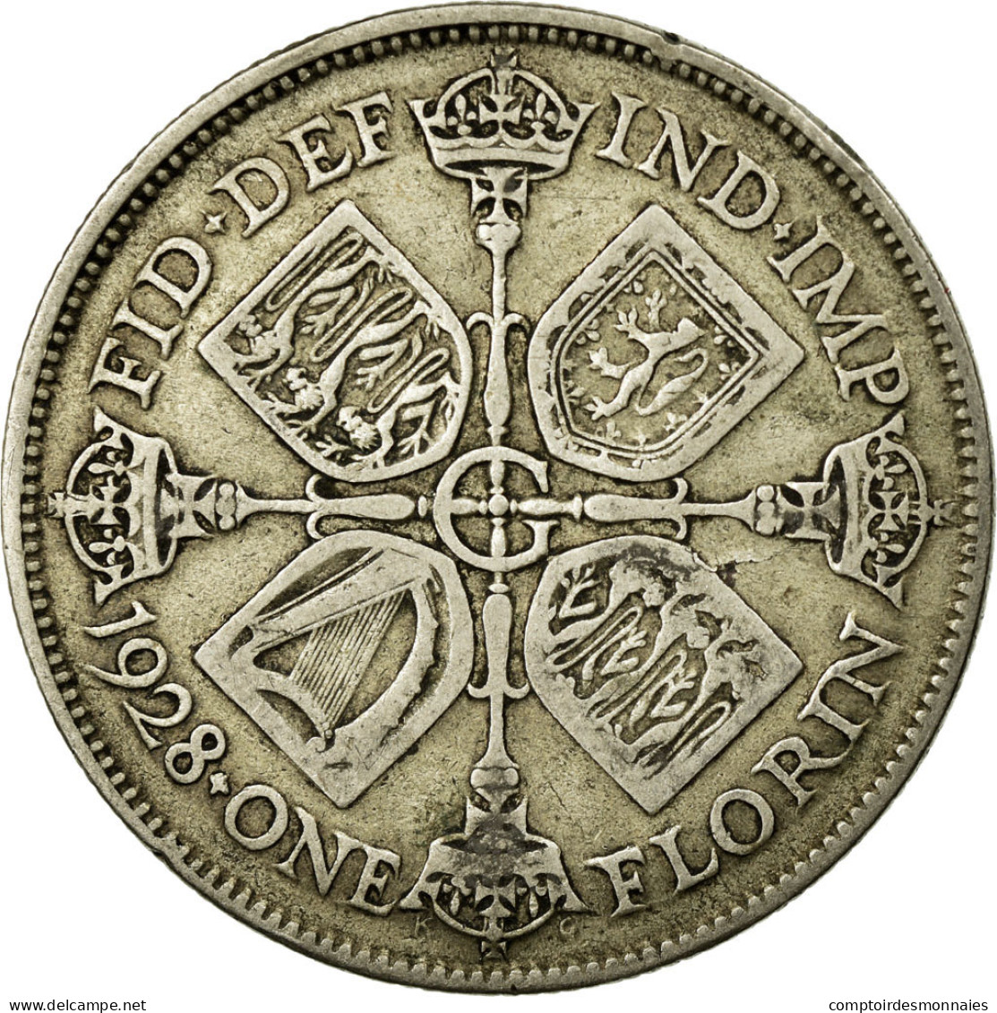 Monnaie, Grande-Bretagne, George V, Florin, Two Shillings, 1928, TB, Argent - J. 1 Florin / 2 Schillings