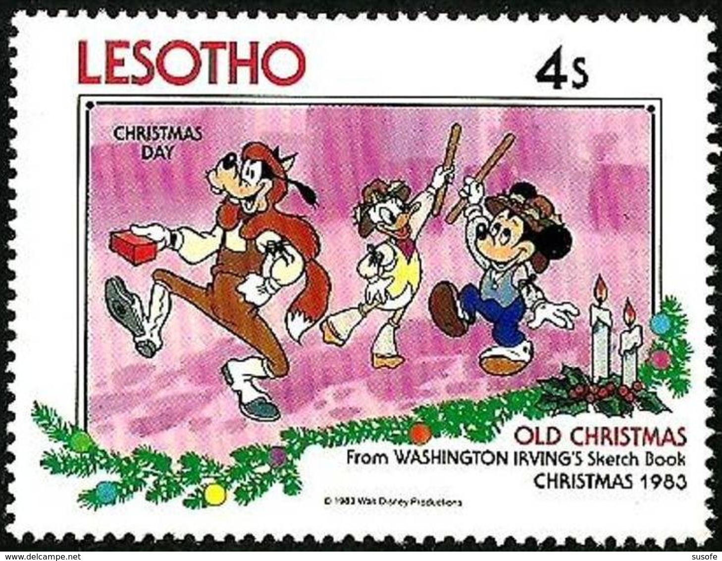 Lesotho 1983 Scott 415 Sello ** Walt Disney Libro Dibujos Washington Irving Navidad Christmas Day 4s Lesoto Stamps Timbr - Disney