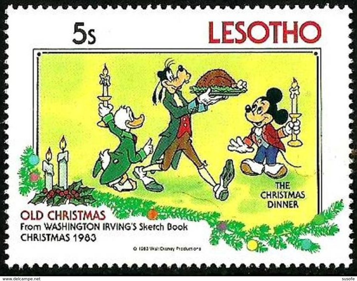 Lesotho 1983 Scott 416 Sello ** Walt Disney Libro Dibujos Washington Irving Cena De Nöel Navidad Christmas 5s Lesoto - Disney