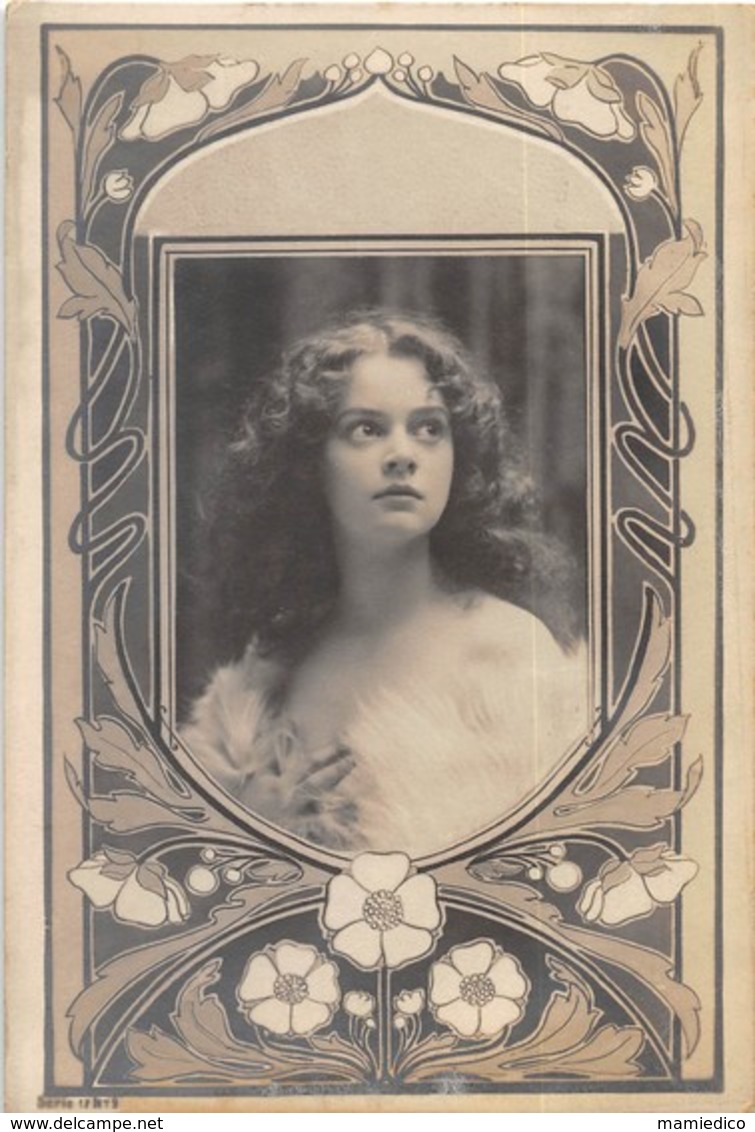 Carte-photo ART NOUVEAU . Très Jolie Jeune Fille Au Centre D'un Beau Décor 1900. - Femmes