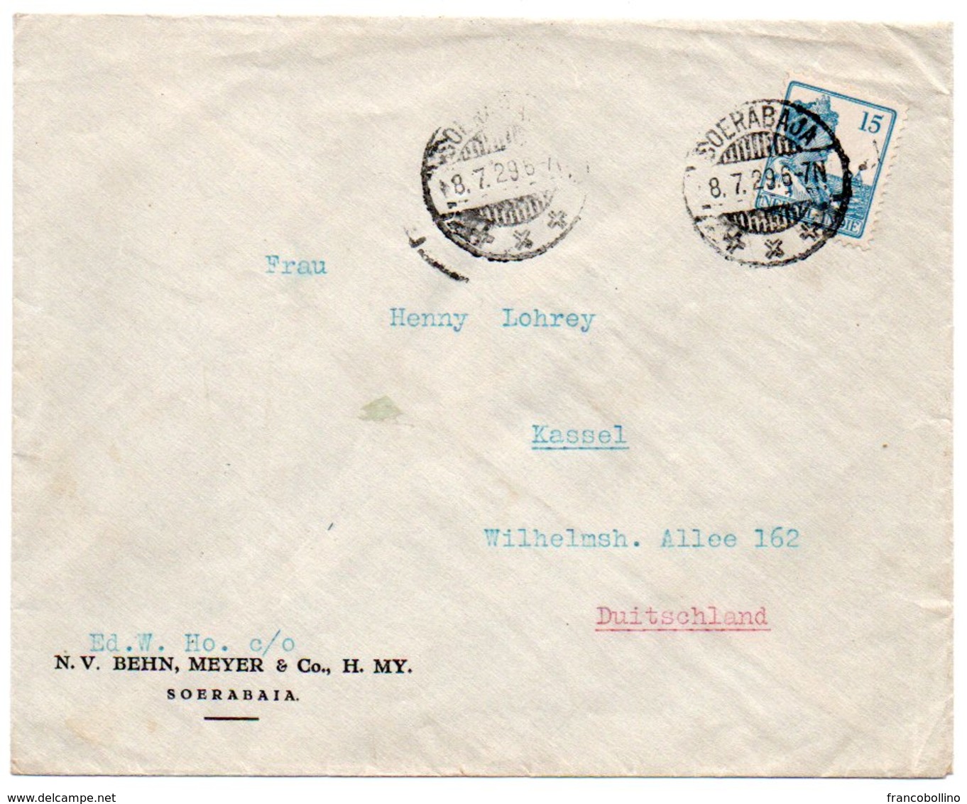 NETHERLANDS INDIES - COVER TO GERMANY / SOERABAJA CANCEL 1929 - Indie Olandesi