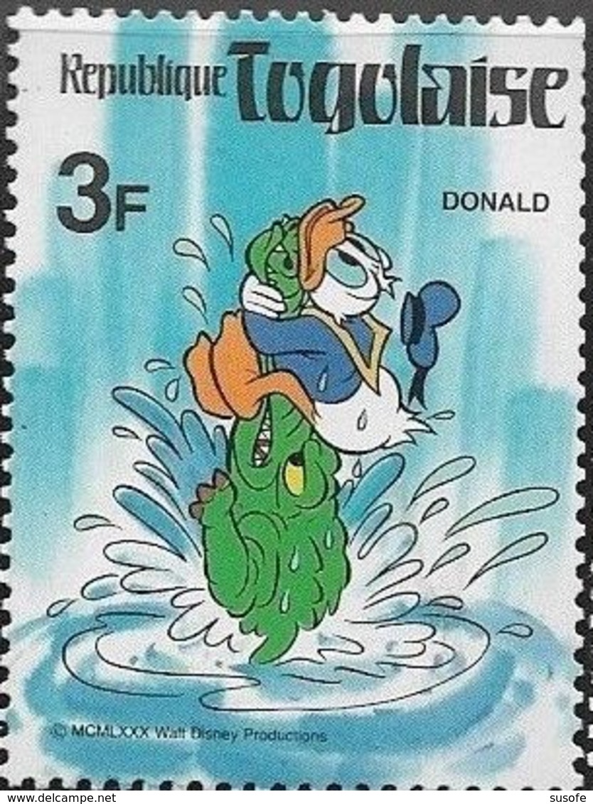 Togo 1980 Scott 1001 Sello ** Walt Disney Donald Y El Cocodrilo 3F Stamps Timbre Briefmarke Francobolli Postimerkkejä - Disney