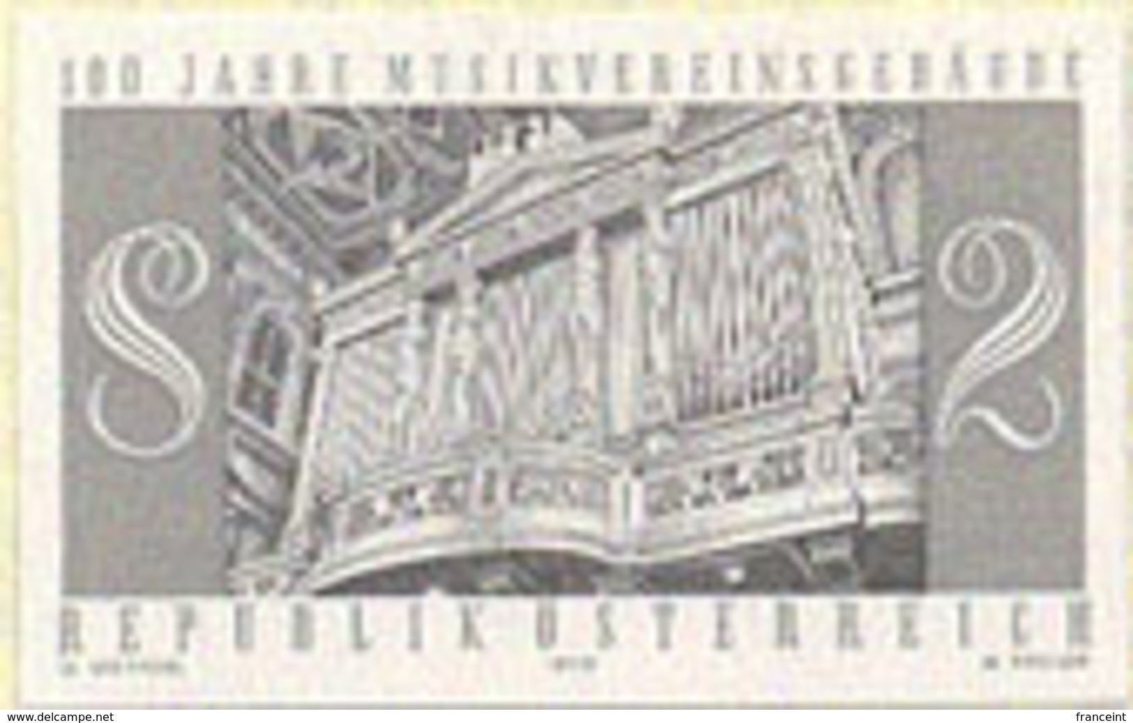 AUSTRIA (1970) Organ Pipes. Black Print. Vienna Music Academy. Scott No 864, Yvert No 1156. - Proofs & Reprints