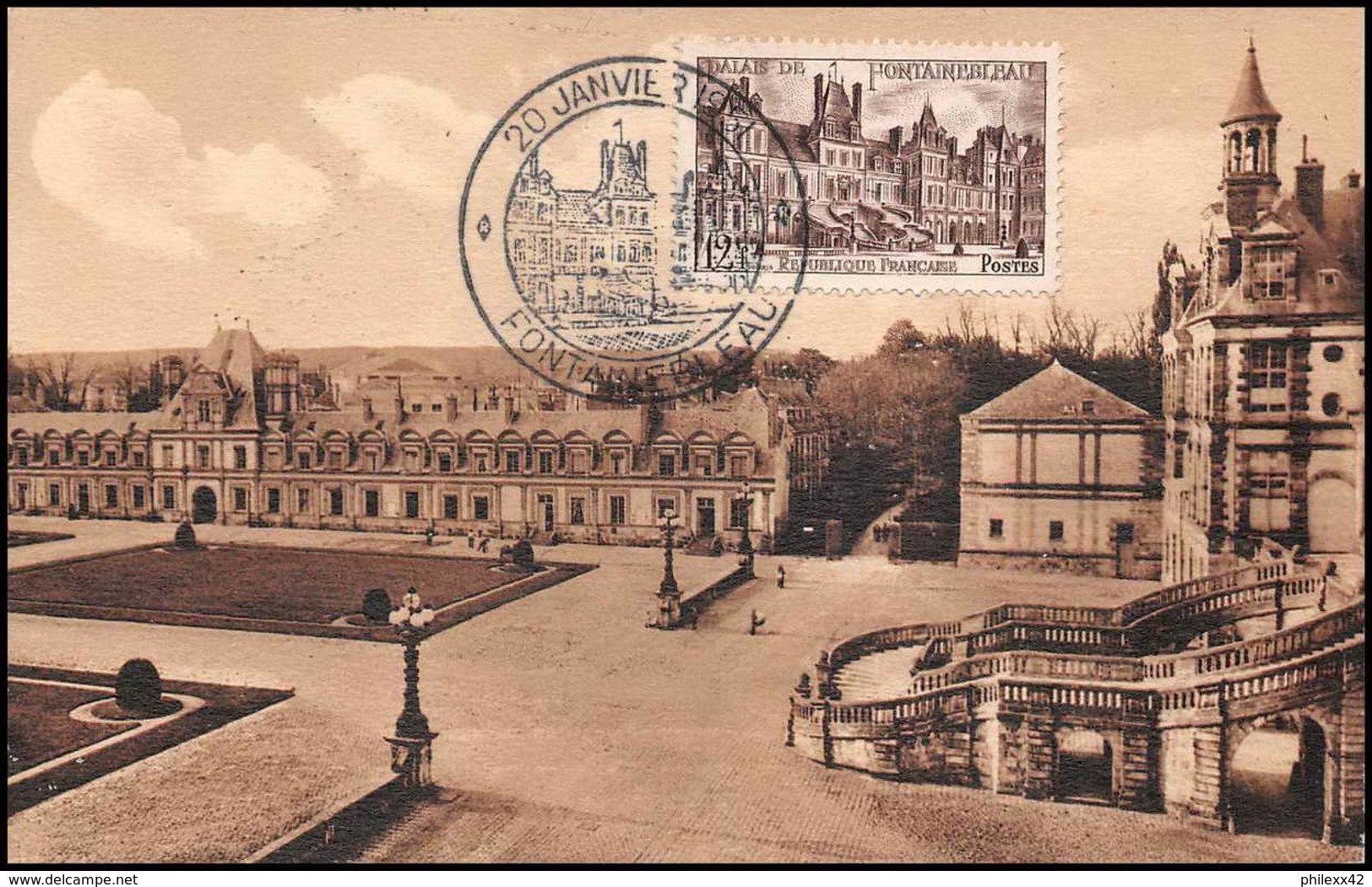 0635/ Carte Maximum (card) France N°878 Château (castle) Fontainebleau La Cour Des Adieux 20/1/1851 Fdc Premier Jour - 1950-1959