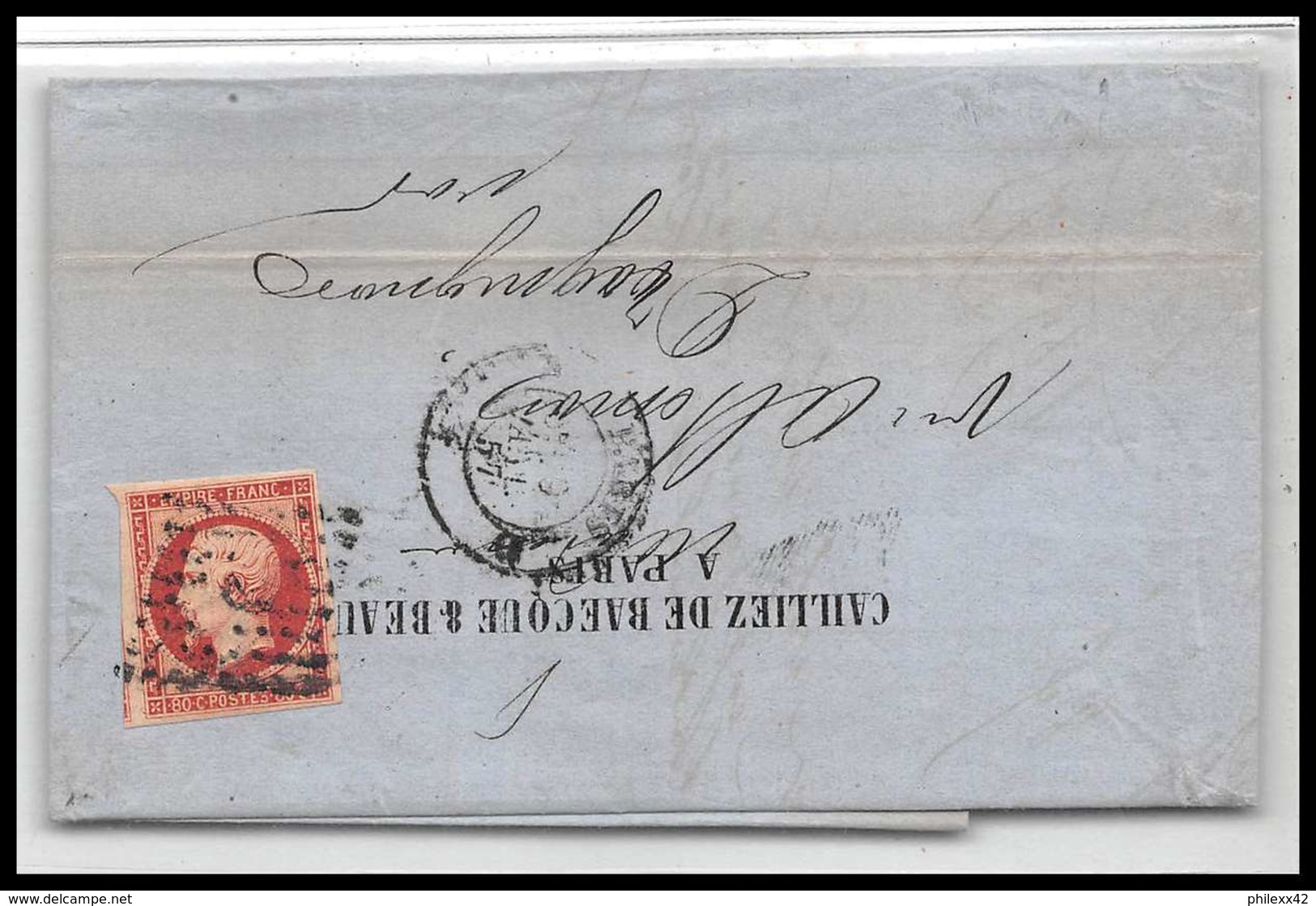 LAC Lettre Cover France 2008 Napoléon N°17 80c Rose Tb Paris Pour Draguignan Var 10/1/1857 Convoyeur - 1849-1876: Klassik