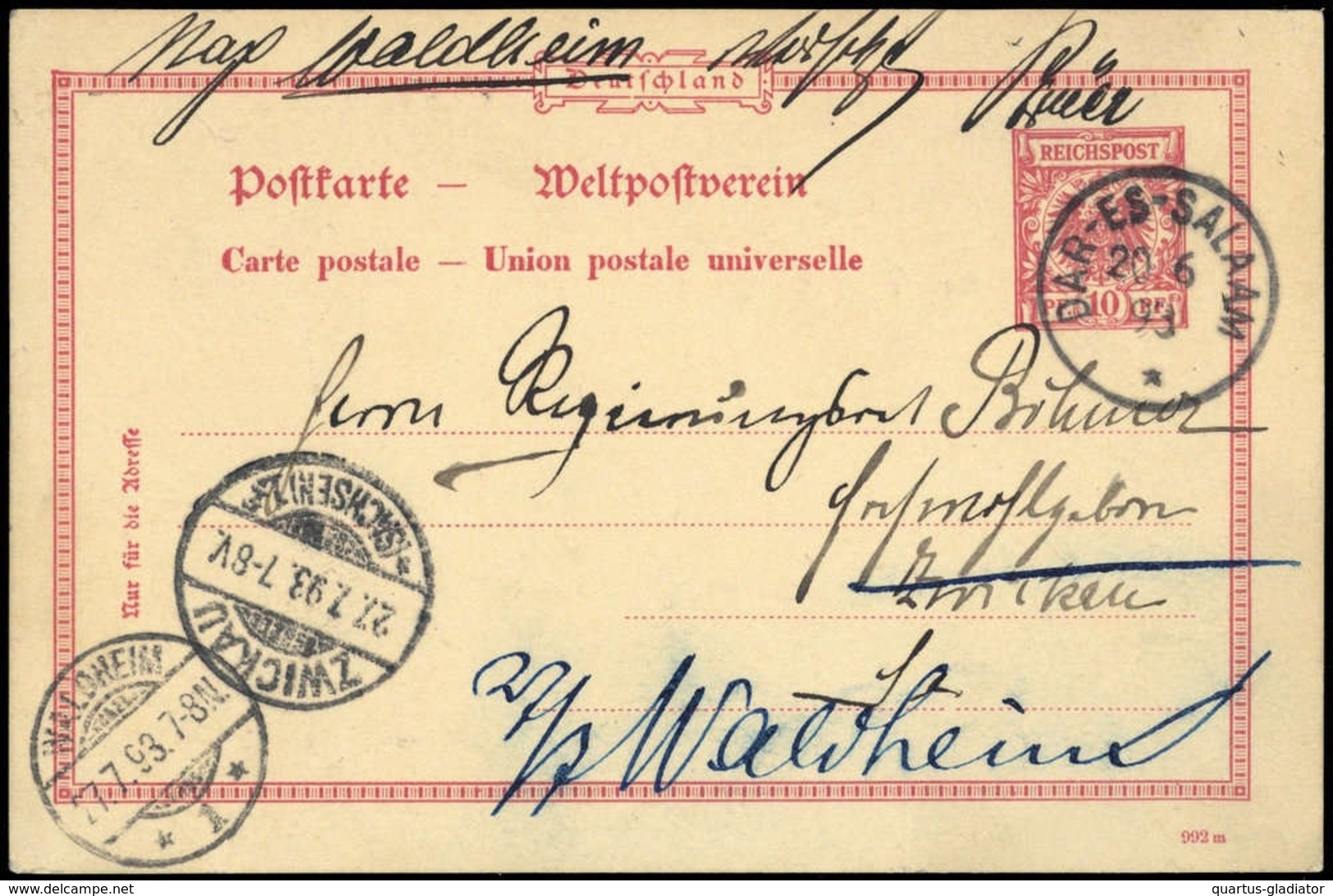 1893, Deutsche Kolonien Ostafrika, VP 25, Brief - Deutsch-Ostafrika