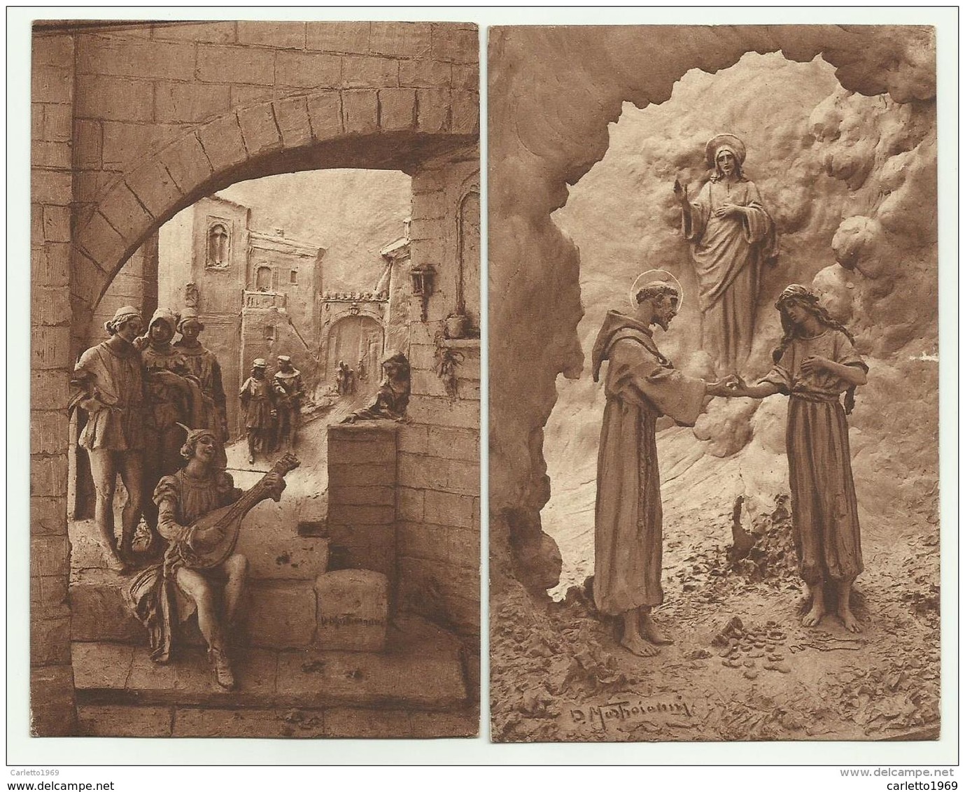 2 CARTOLINE ILLUSTRATE  MASTROIANNI “ VITA DI S.FRANCESCO “NV FP - Mastroianni