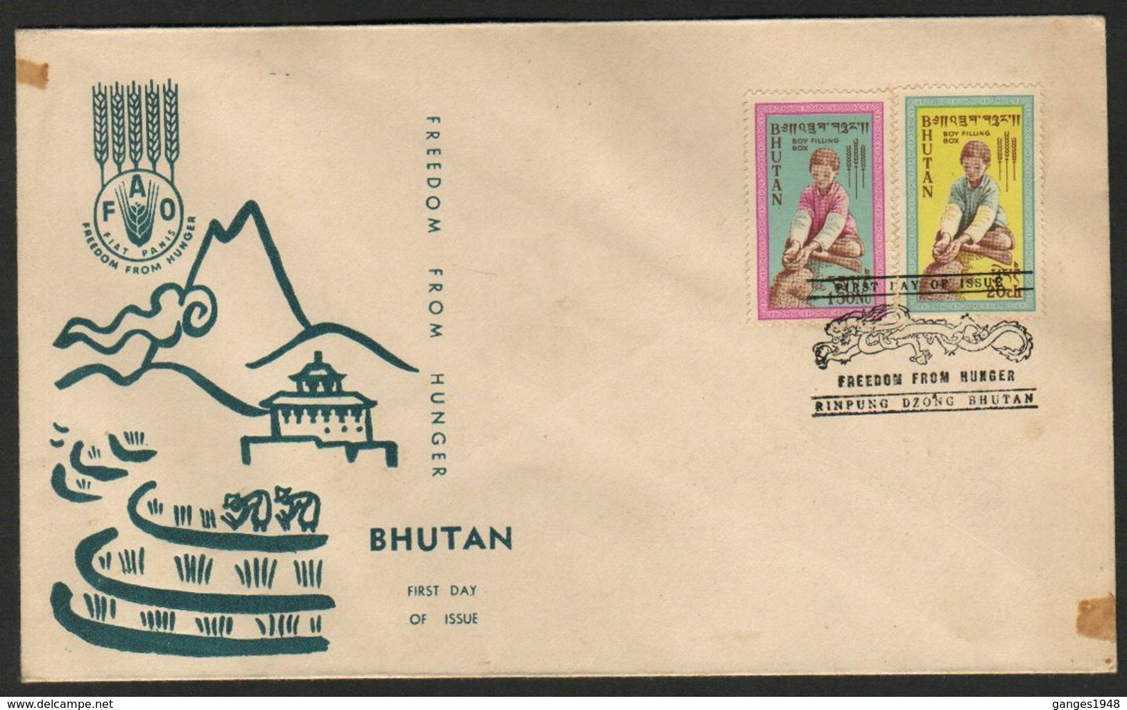 Bhutan  1963  Fredom From Hunger  2v  First Day Cover   #  08208  D  Inde Indien - Bhutan