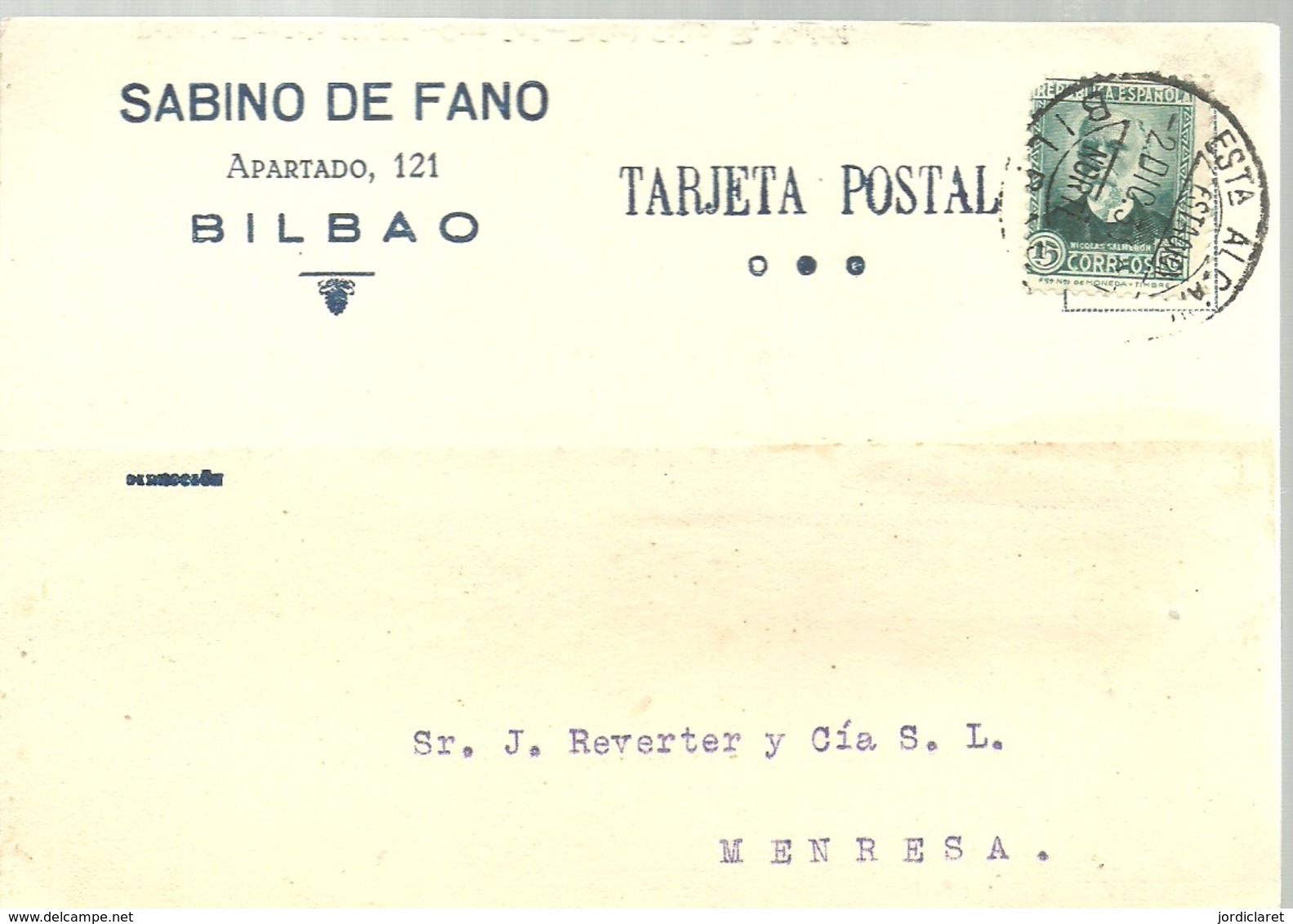 TARJETA COMERCIAL BILBAO  1933  MATASELLOS  ESTAFETA ALCANCE - Cartas & Documentos