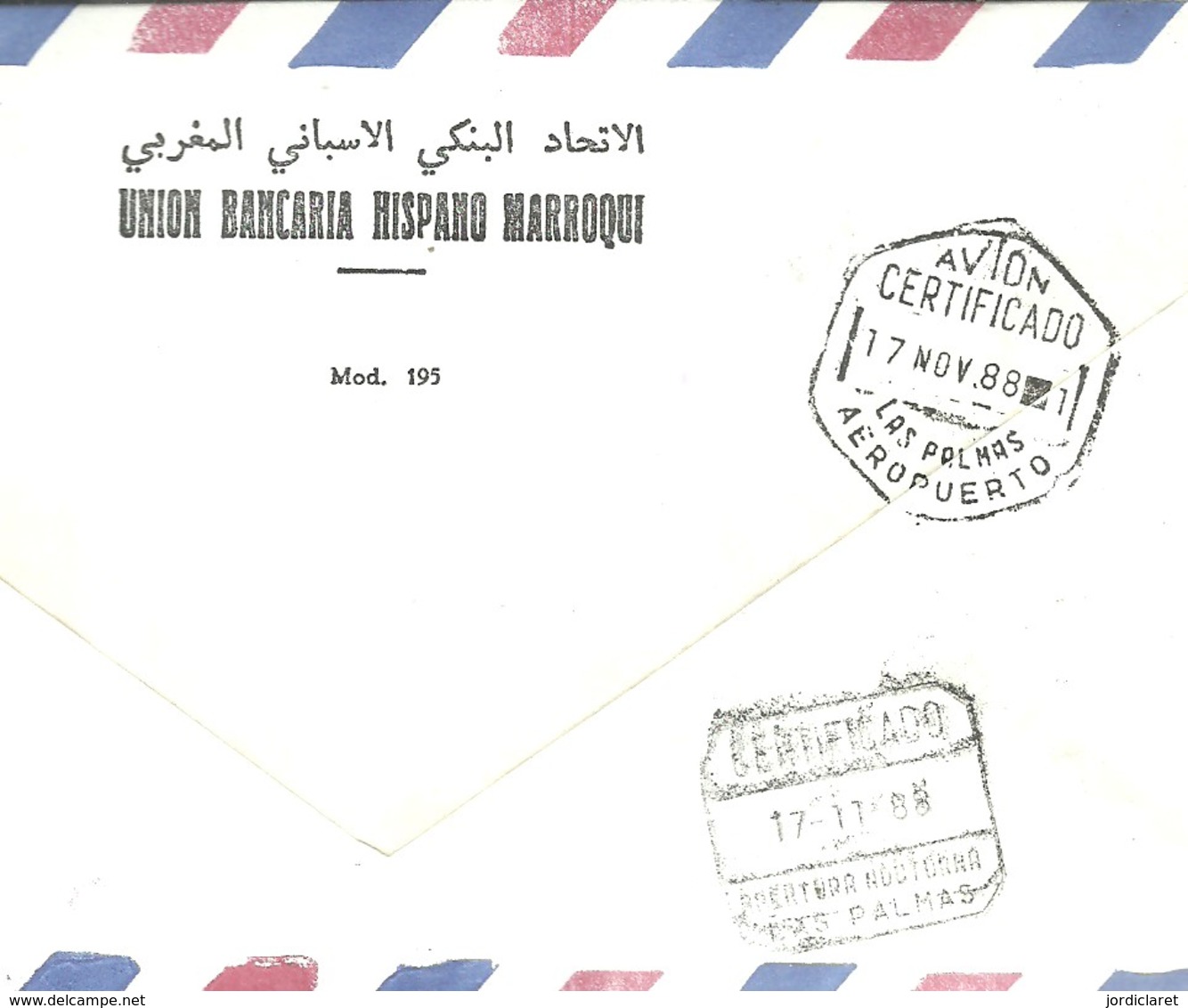 LETTER RECOMANDEE 1988  MATASELLOS LLEGADA  AVIO CERTIFICADO LAS PALMAS - Marruecos (1956-...)