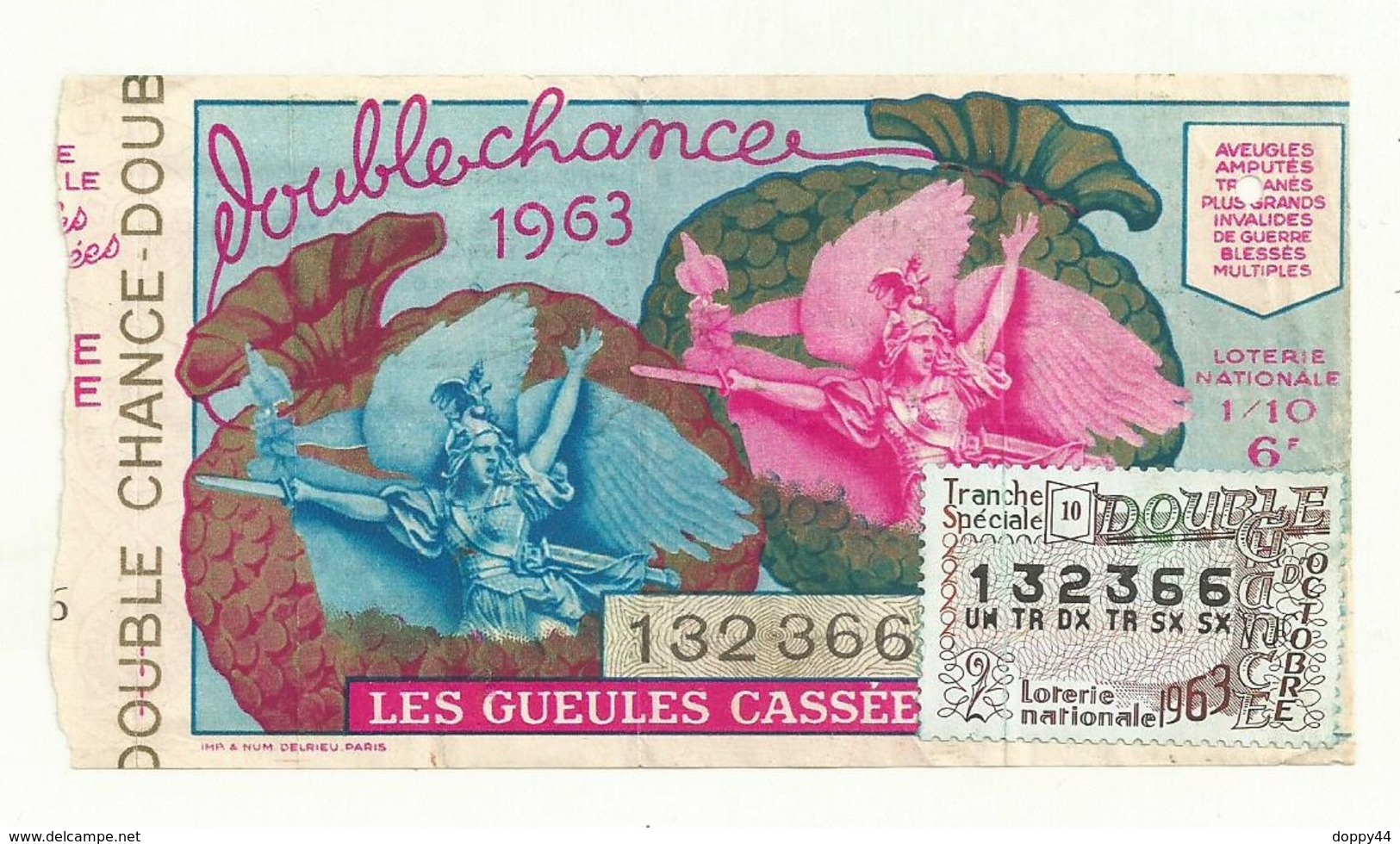 BILLET DE LOTERIE  LES GUEULES CASSEES  1963 - Billets De Loterie