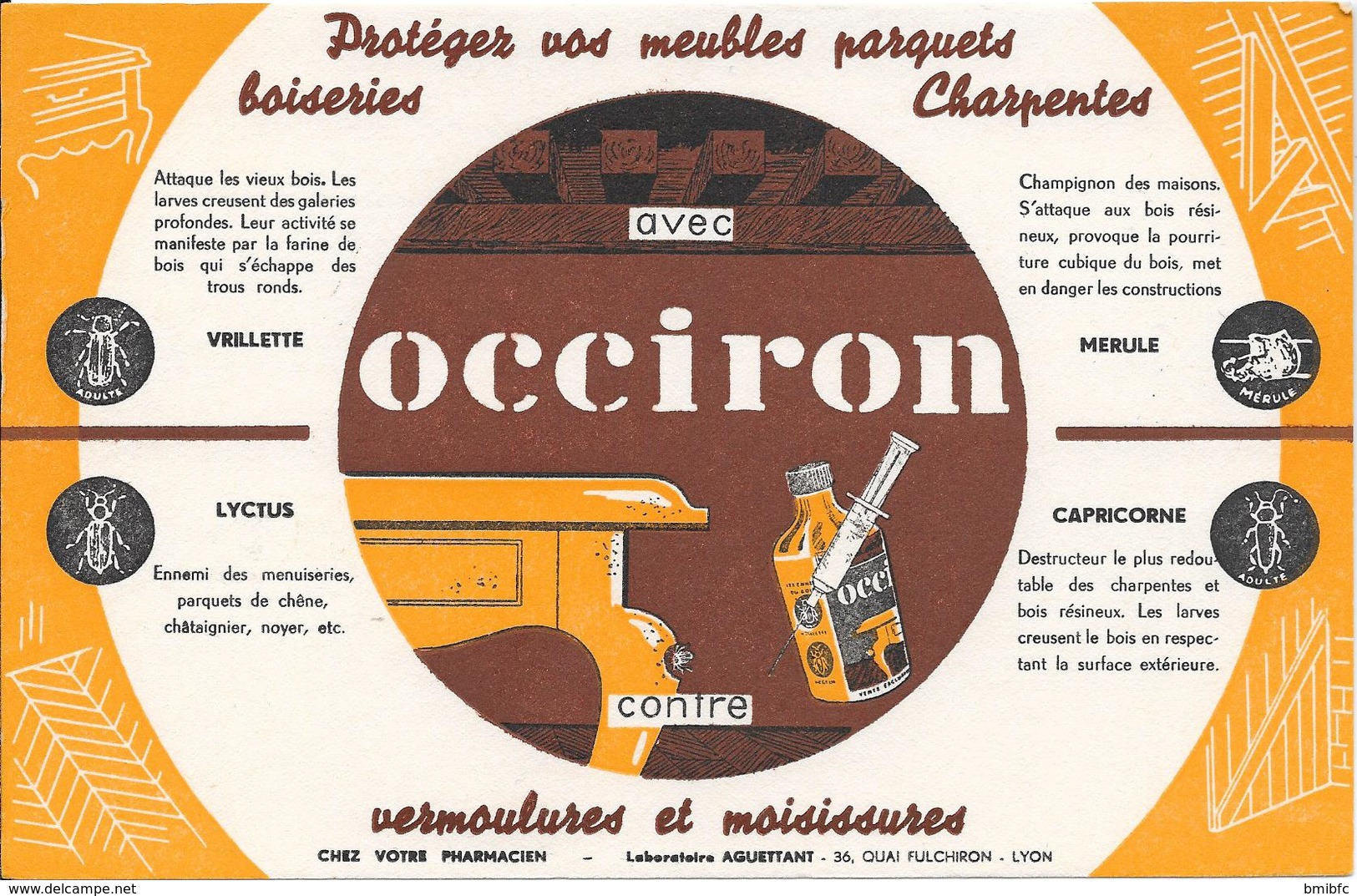 Buvard : Protégez Vos Meubles, Parquets, Boiseries, Charpentes Avec OCCIRON (Laboratoire AGUETTANT -  LYON) - Produits Ménagers