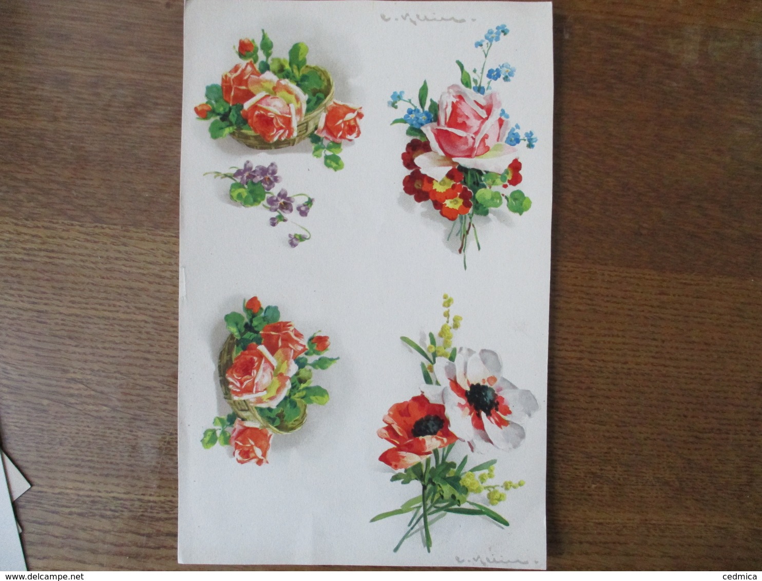 PLANCHE DE 4 CARTES  ROSES,COQUELICOT MIMOSA C.KLEIN SBW PARIS 179 ET 185 - Klein, Catharina