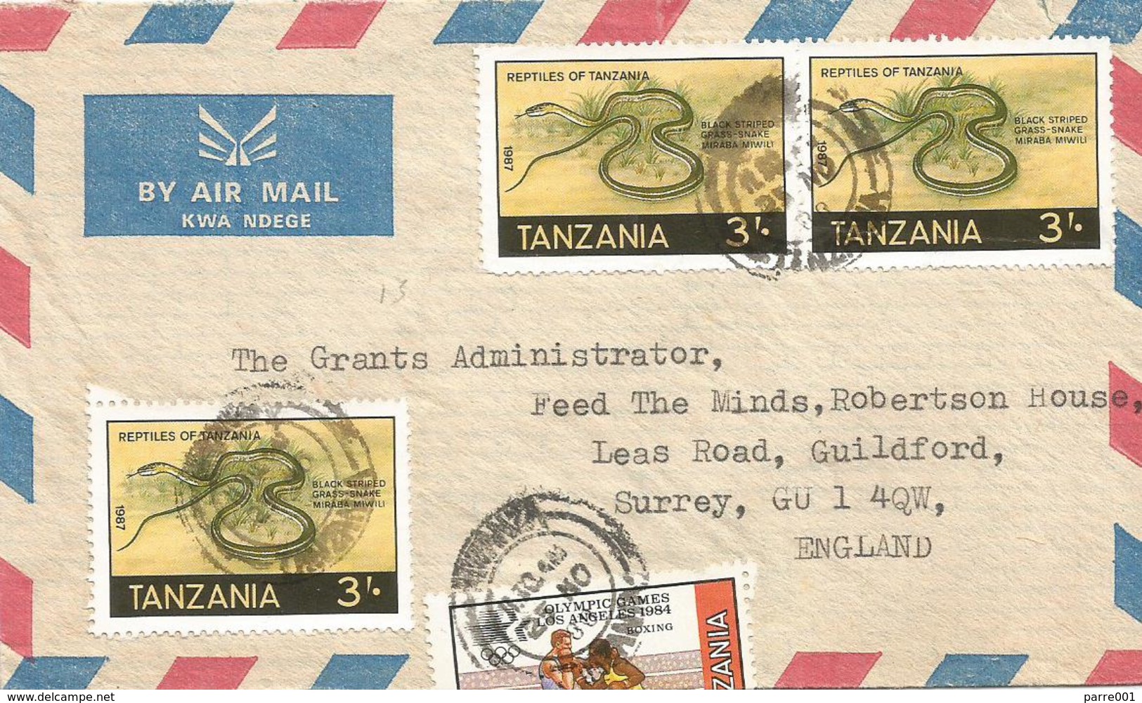 Tanzania 1988 Mwanza Black Striped Grass Snake Natrix Natrix Boxing Cover - Slangen