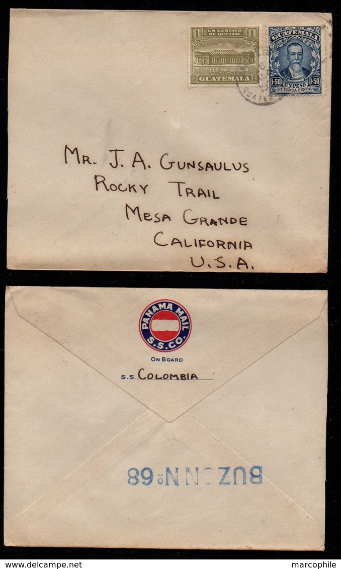 GUATEMALA - POSTE MARITIME / 1920's  LETTRE POUR LES USA  PAR S.S. COLUMBIA (ref LE2890) - Guatemala