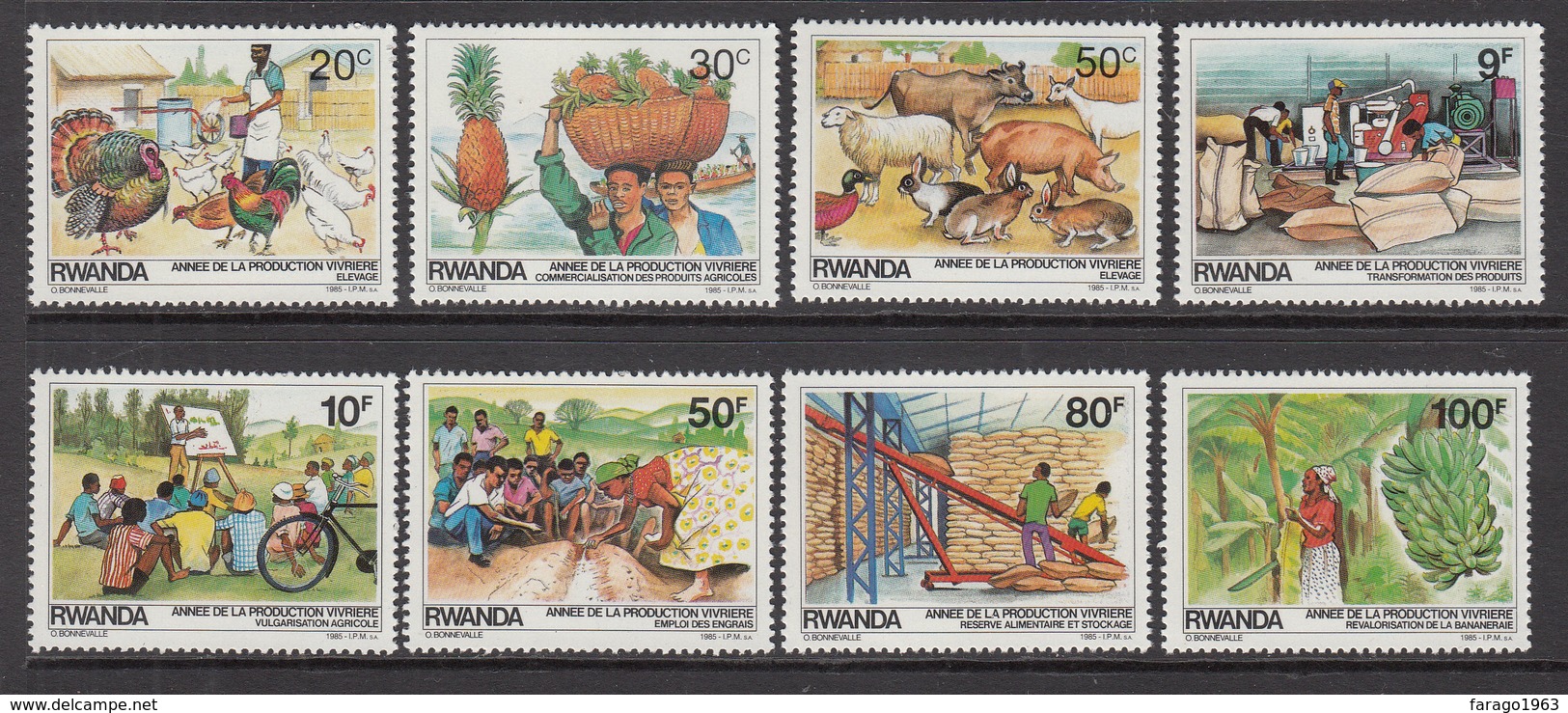 1985 Rwanda Agriculture Food Production Harvesting Domestic Animals Set Of 8 MNH - Other & Unclassified