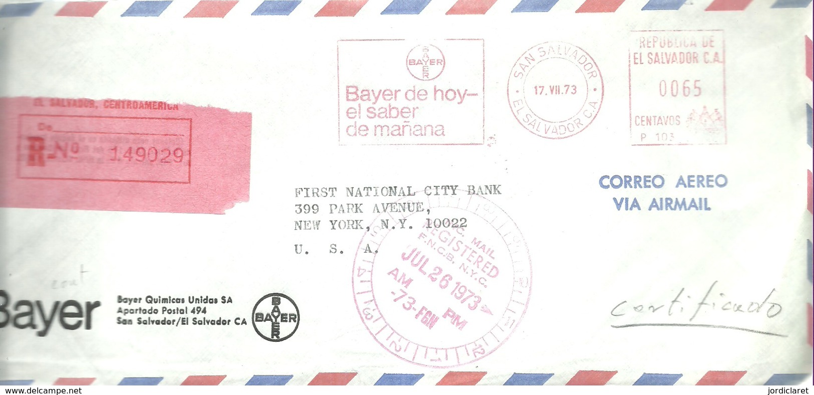 LETTER  1973 REGISTERED  BAYER - Autres - Amérique