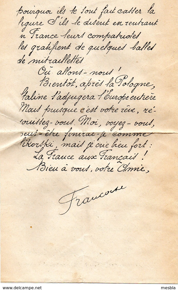 LETTRE  Signée  FRANCOISE  -  39  Boulevard  D'Italie  -  LE  VESINET  ( 1940 ??? ) - Non Classificati