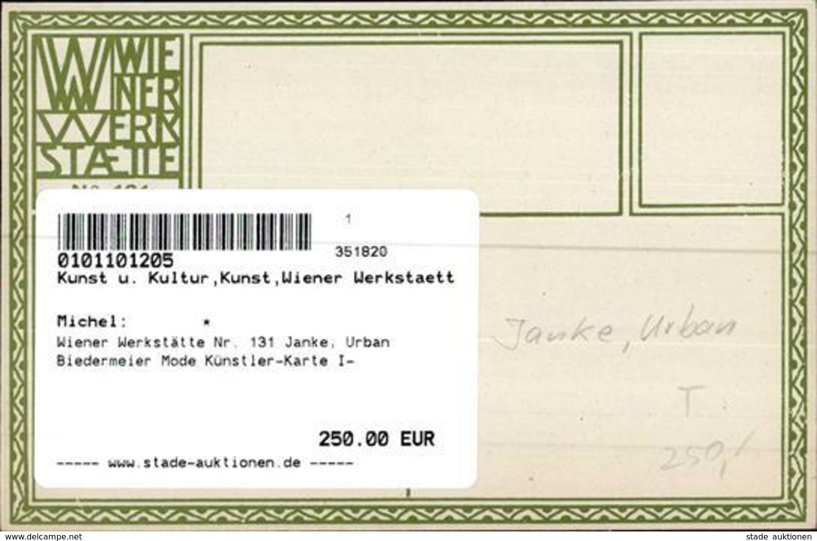 Wiener Werkstätte Nr. 131 Janke, Urban Biedermeier Mode Künstler-Karte I- - Kokoschka