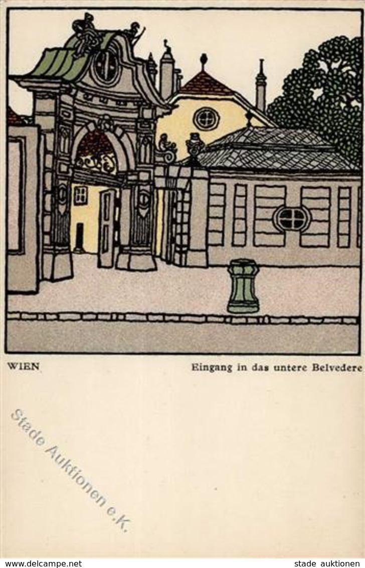 Wiener Werkstätte Nr. 299 Kuhn, Franz O. Schwetz, Karl Wien Eingang Belvedere Künstler-Karte I- - Kokoschka