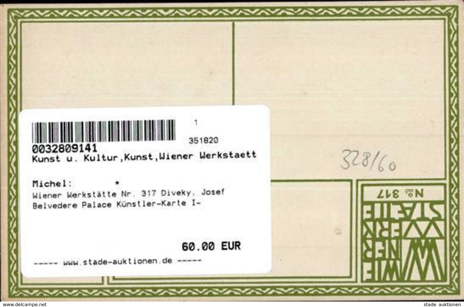 Wiener Werkstätte Nr. 317 Diveky, Josef Belvedere Palace Künstler-Karte I- - Kokoschka