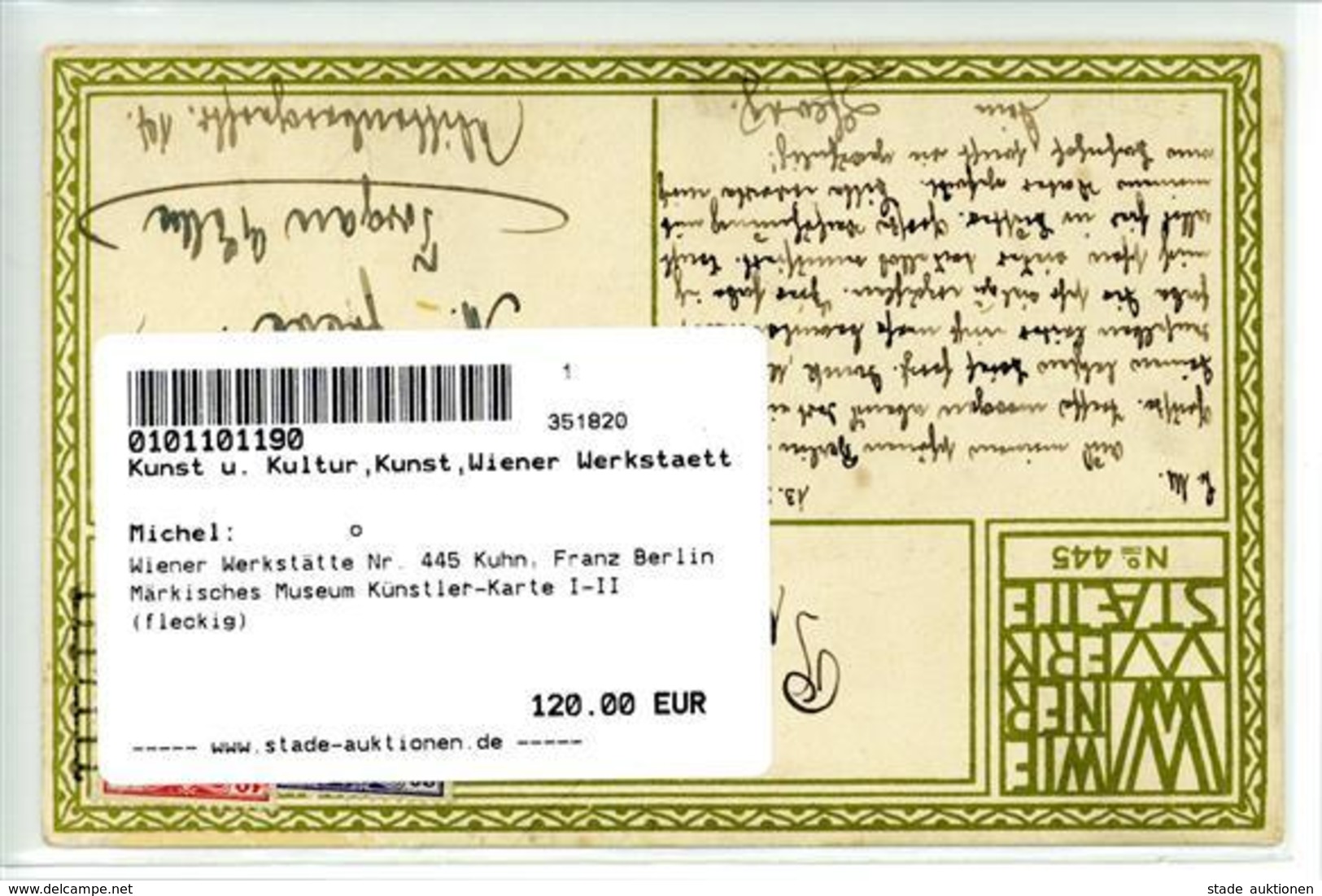 Wiener Werkstätte Nr. 445 Kuhn, Franz Berlin Märkisches Museum Künstler-Karte I-II (fleckig) - Kokoschka