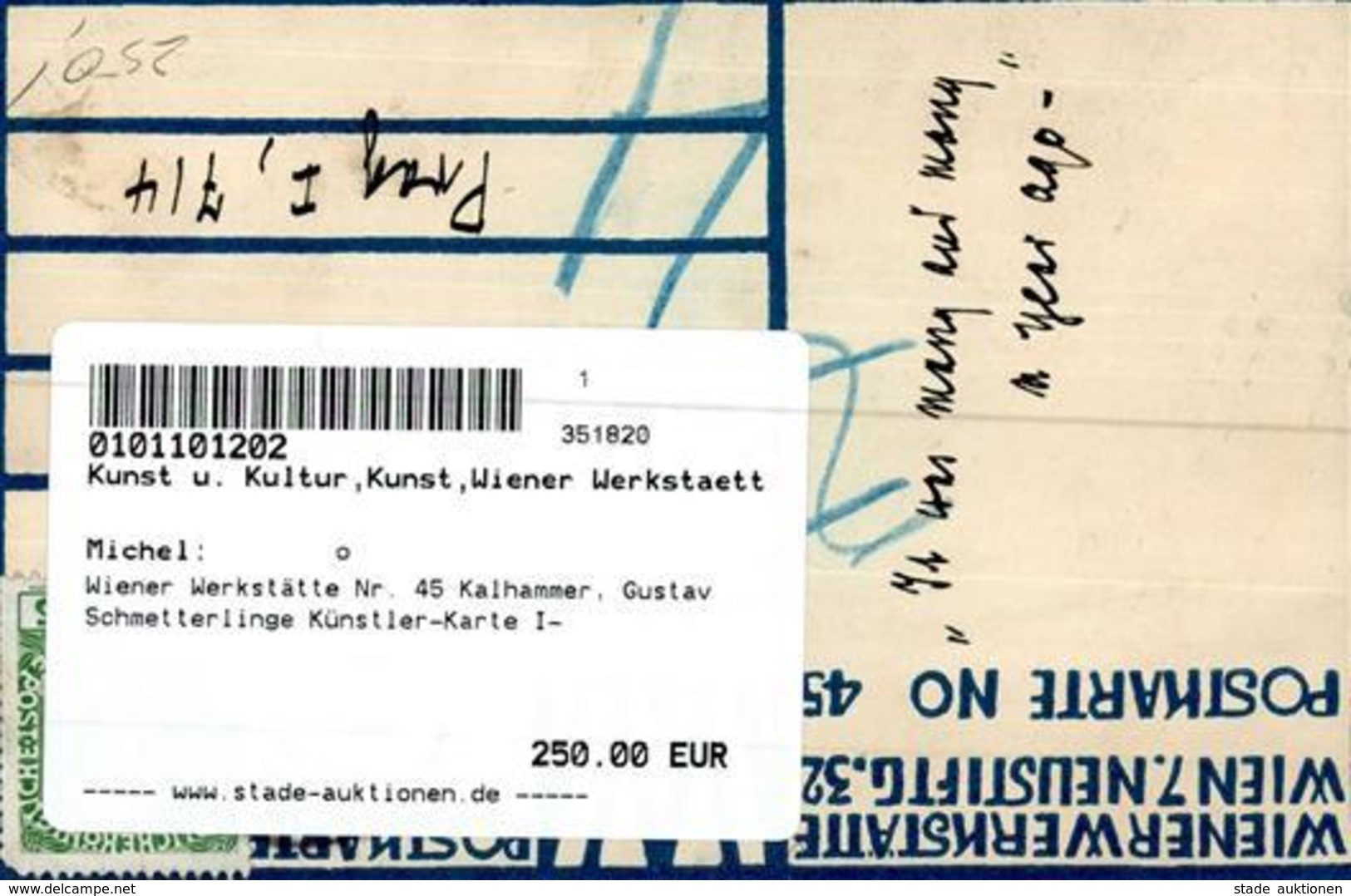 Wiener Werkstätte Nr. 45 Kalhammer, Gustav Schmetterlinge Künstler-Karte I- - Kokoschka