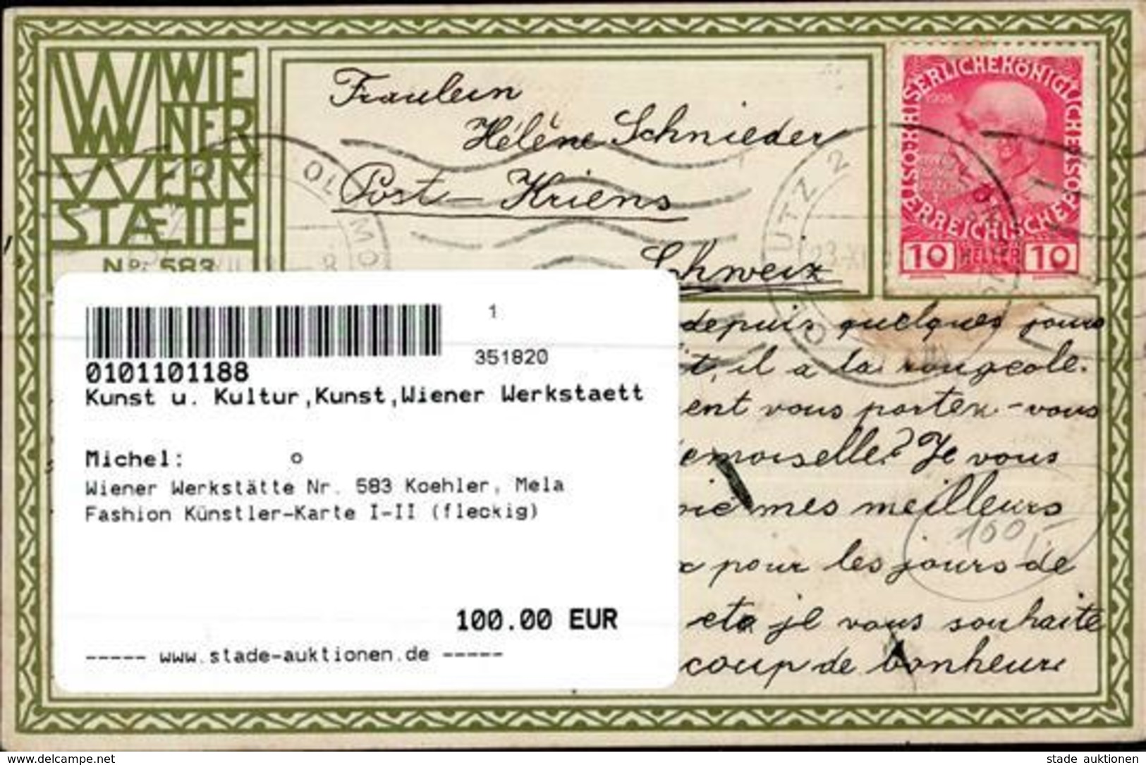 Wiener Werkstätte Nr. 583 Koehler, Mela Fashion Künstler-Karte I-II (fleckig) - Kokoschka