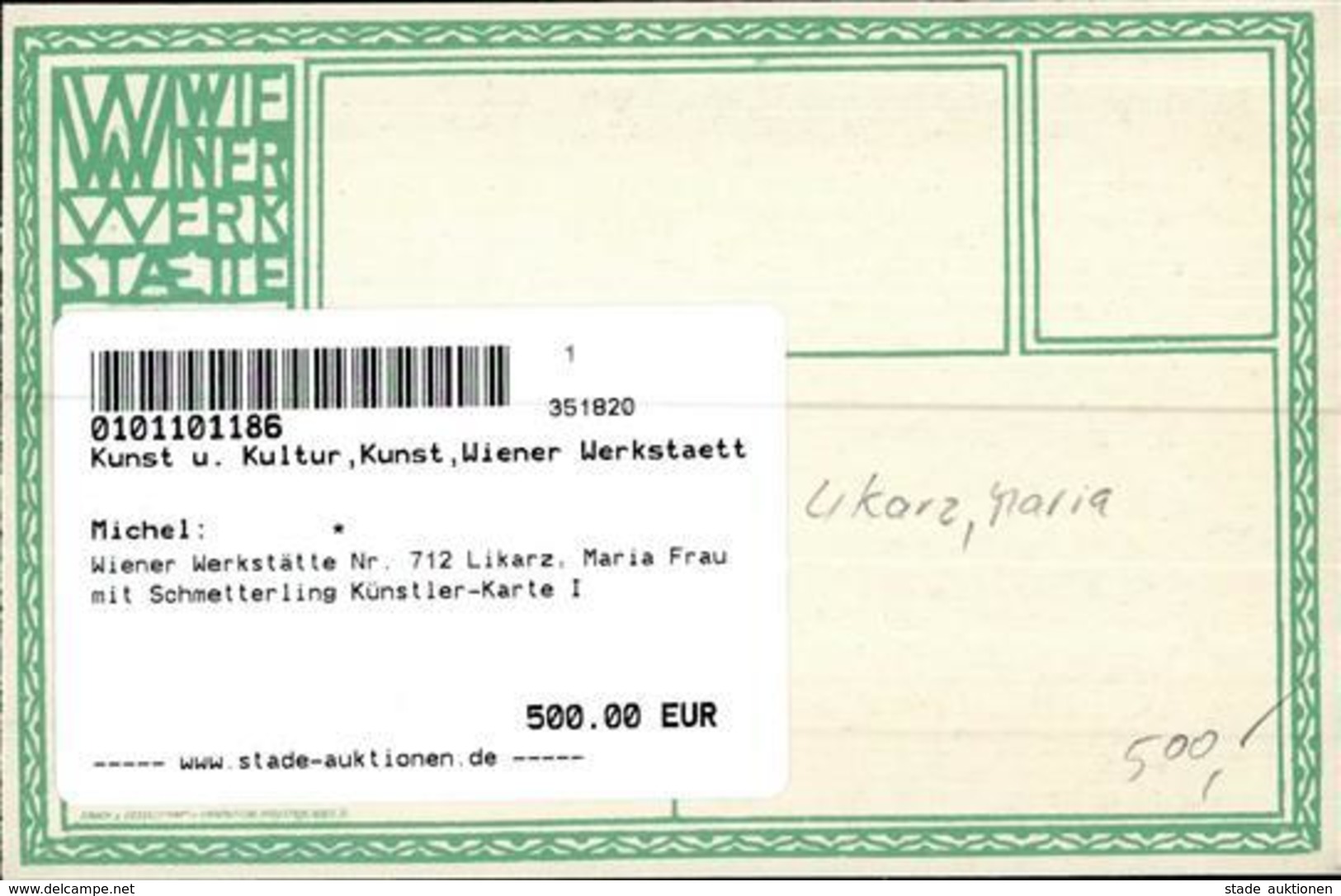 Wiener Werkstätte Nr. 712 Likarz, Maria Frau Mit Schmetterling Künstler-Karte I - Kokoschka