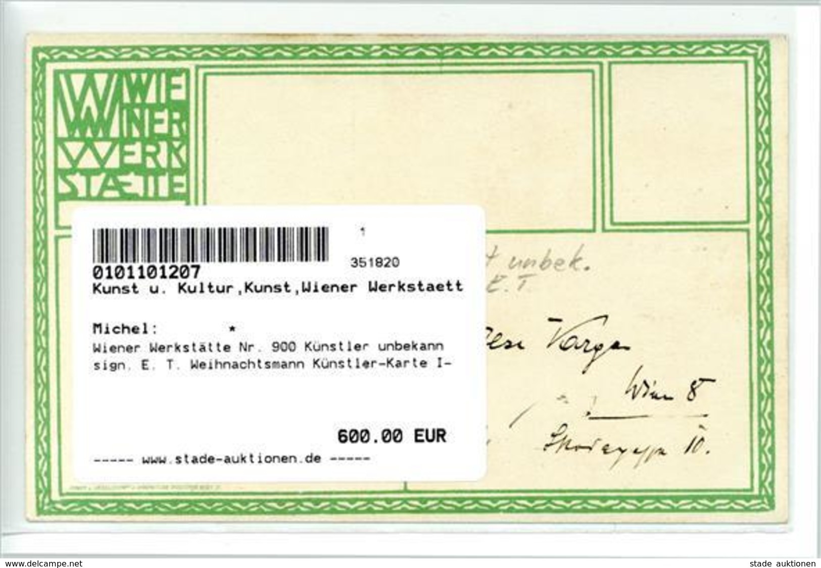 Wiener Werkstätte Nr. 900 Künstler Unbekannt Sign. E. T. Weihnachtsmann Künstler-Karte I- Pere Noel - Kokoschka