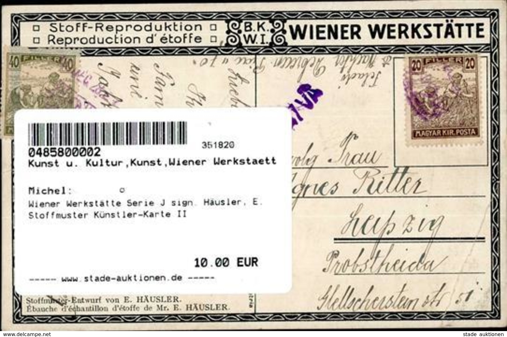 Wiener Werkstätte Serie J Sign. Häusler, E. Stoffmuster Künstler-Karte II - Kokoschka