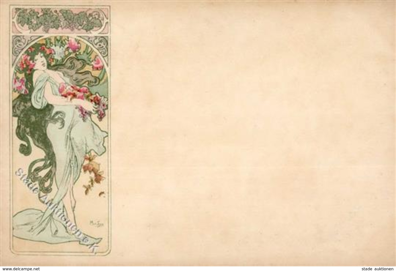 Mucha, Alfons Frau Jugendstil Künstler-Karte I-II (fleckig) Art Nouveau - Unclassified