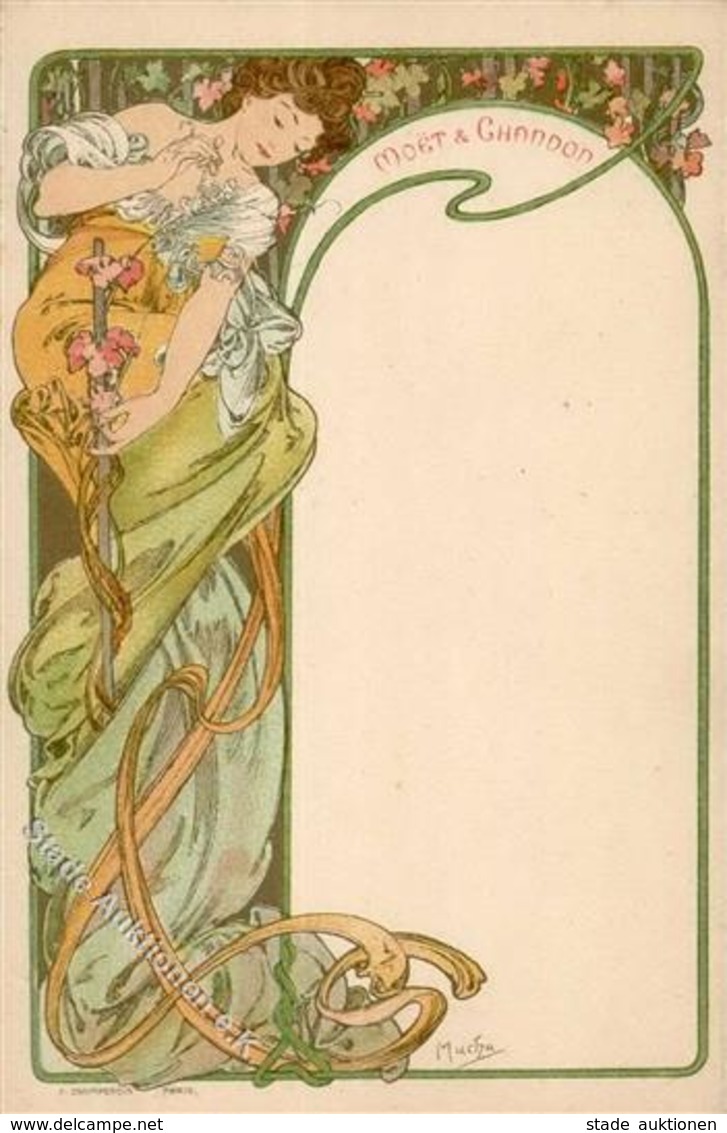 Mucha, Alfons Moet & Chandon Lady In Gold Künstler-Karte I- - Unclassified