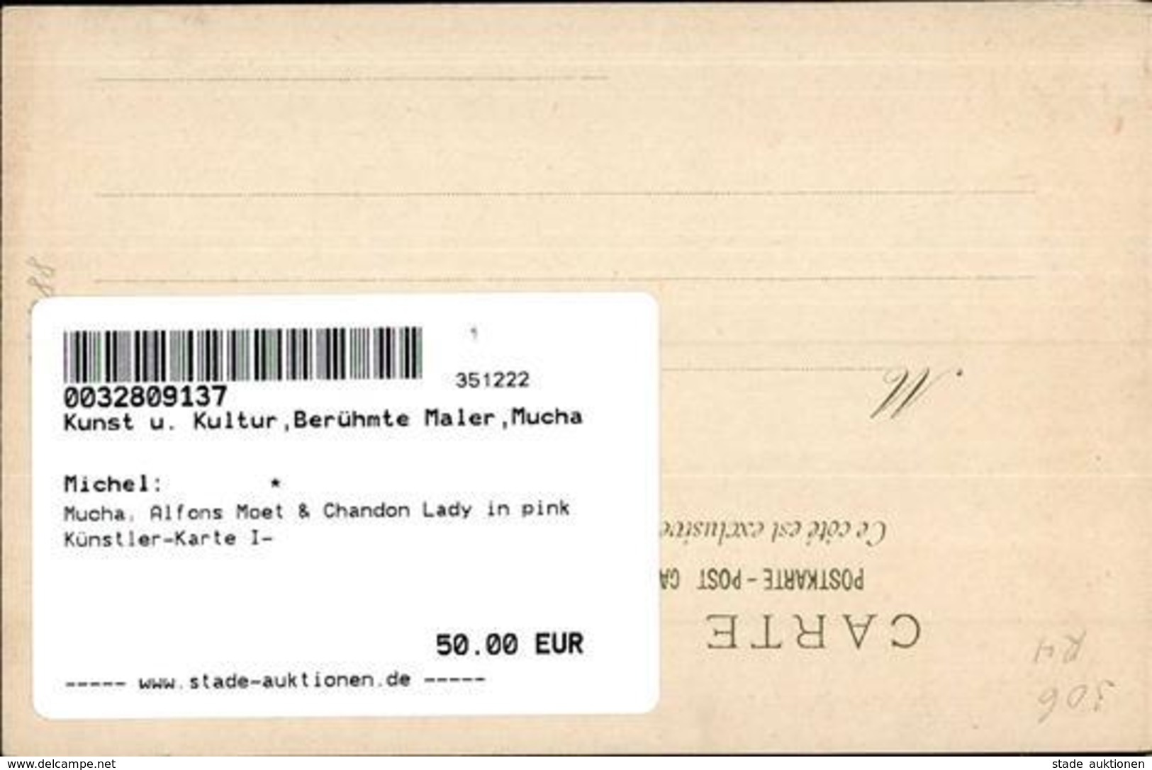 Mucha, Alfons Moet & Chandon Lady In Pink Künstler-Karte I- - Unclassified
