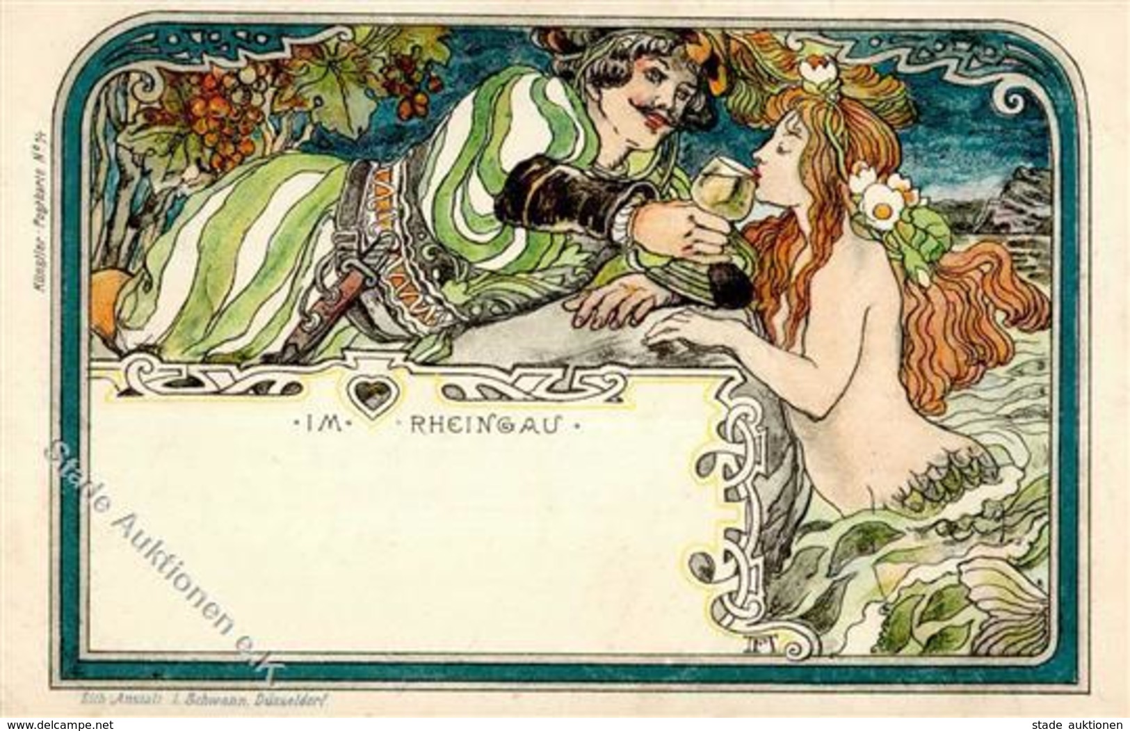 Jugendstil - Verlag Schwann-Künstlerkarte Nr. 14  IM RHEINGAU  Sign. AF I-II Art Nouveau - Unclassified
