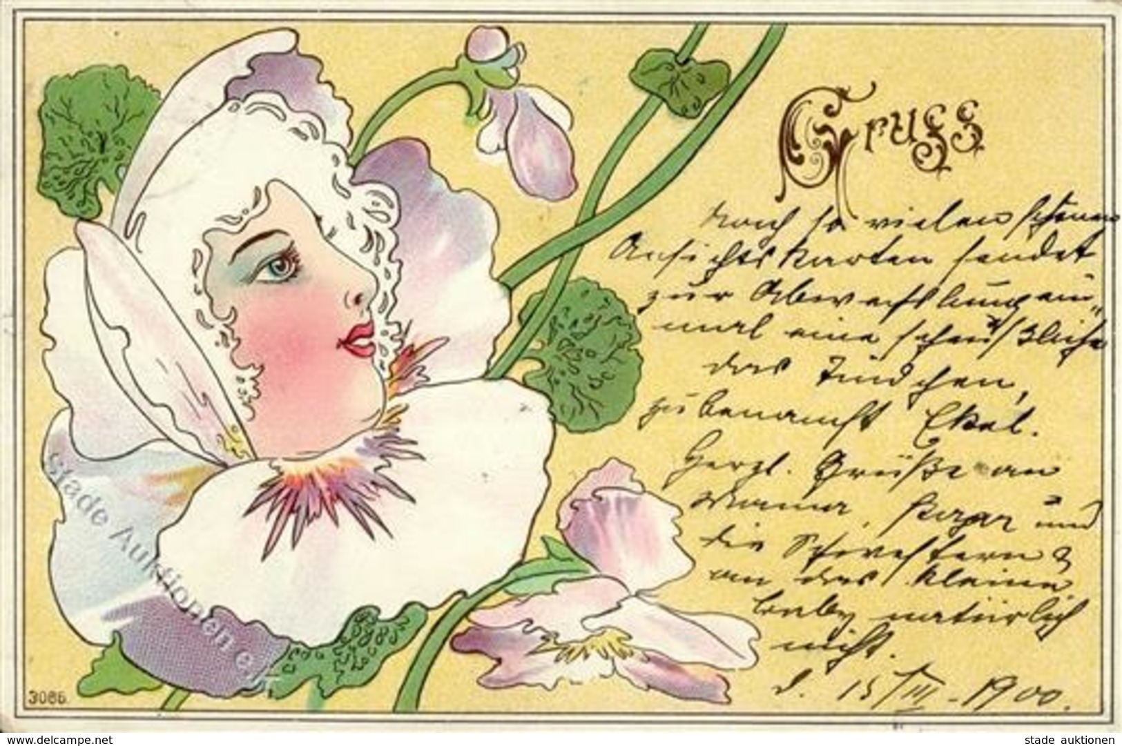 Jugendstil Blume Mit Gesicht Künstler-Karte 1900 I-II Art Nouveau - Ohne Zuordnung