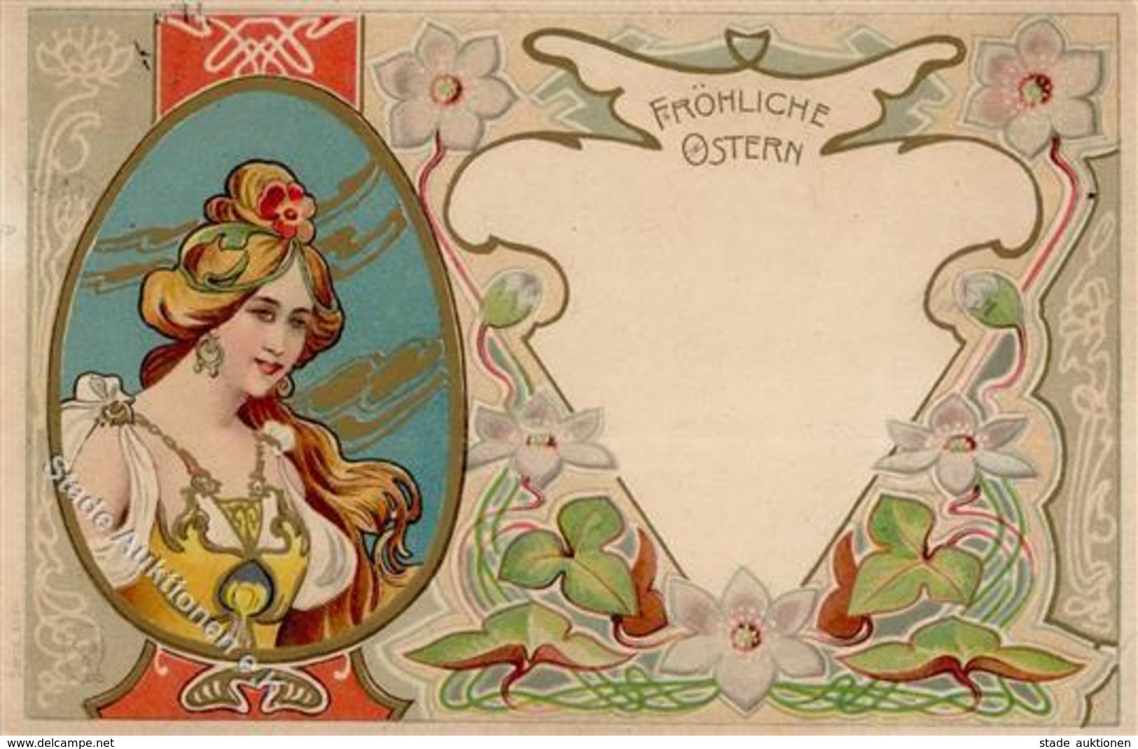 Jugendstil Frau Ostern  Lithographie 1904 I-II Art Nouveau Paques - Unclassified