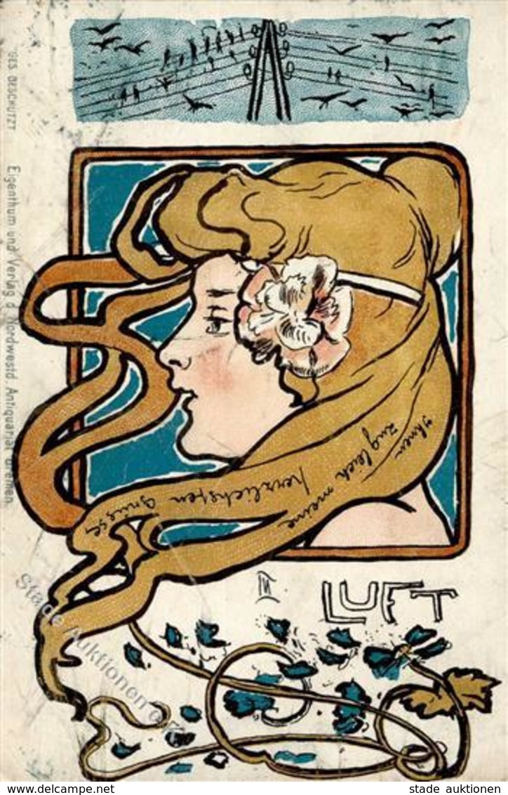 Jugendstil Luft Frau Vögel Künstlerkarte 1900 II (fleckig, Eckbug, Stauchung) Art Nouveau - Unclassified